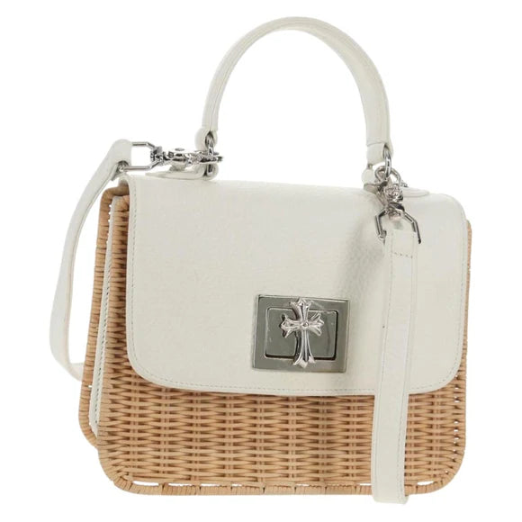 Chrome Hearts Hand Bag Rattan 2way White Silver Auth 143406SM 143406SM