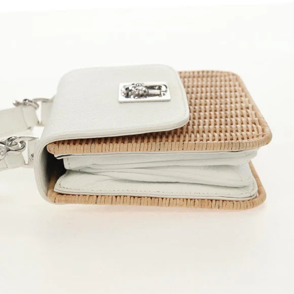 Chrome Hearts Hand Bag Rattan 2way White Silver Auth 143406SM 143406SM