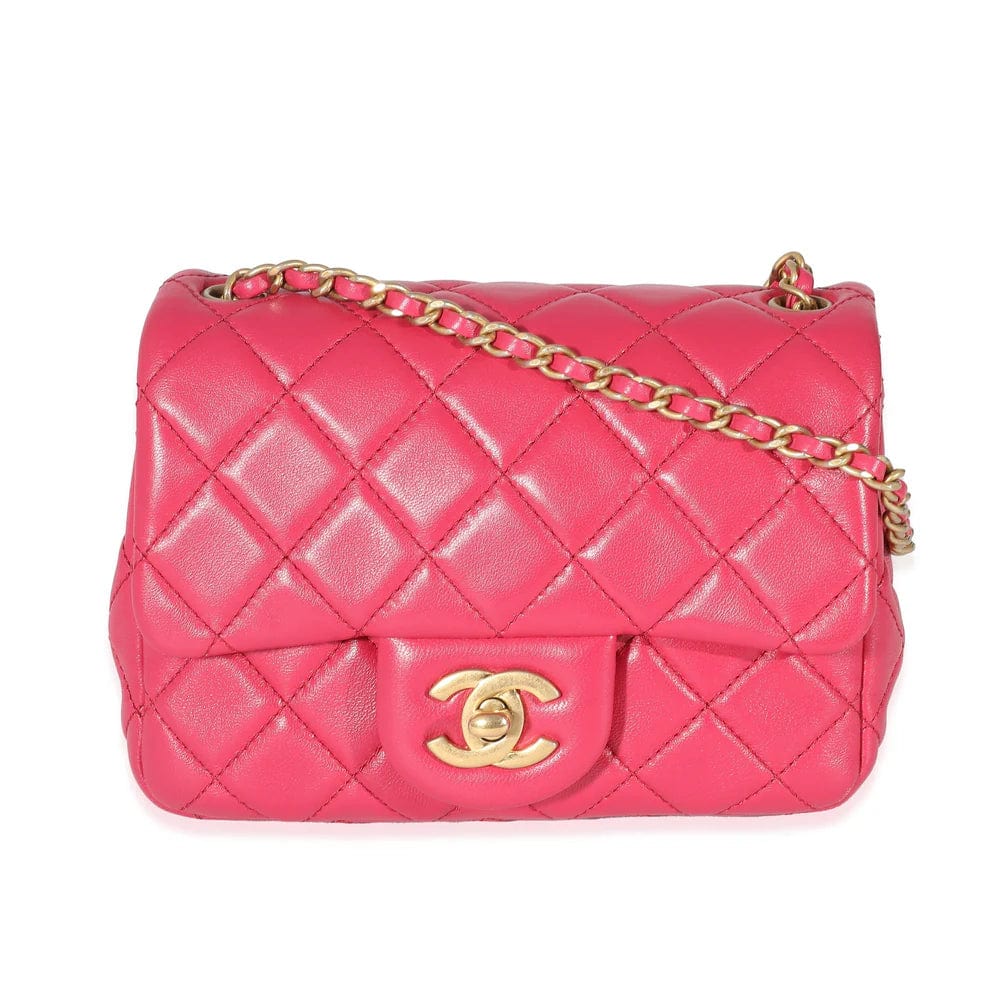 Chanel Chanel Dark Pink Quilted Lambskin Pearl Crush Mini Square Flap Bag DXBS1463
