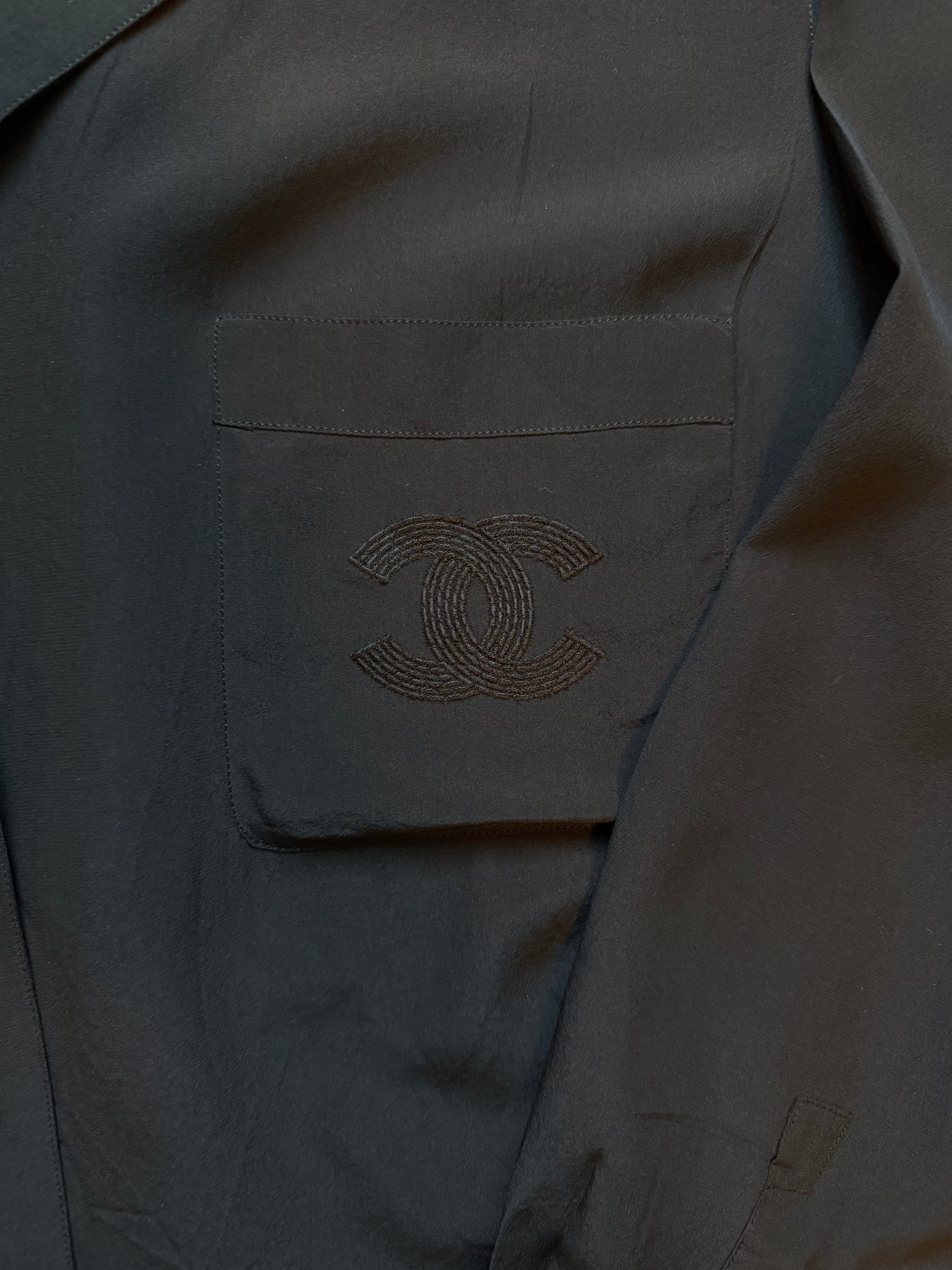 Chanel Black CC Blouse logo pocket DXBK0529