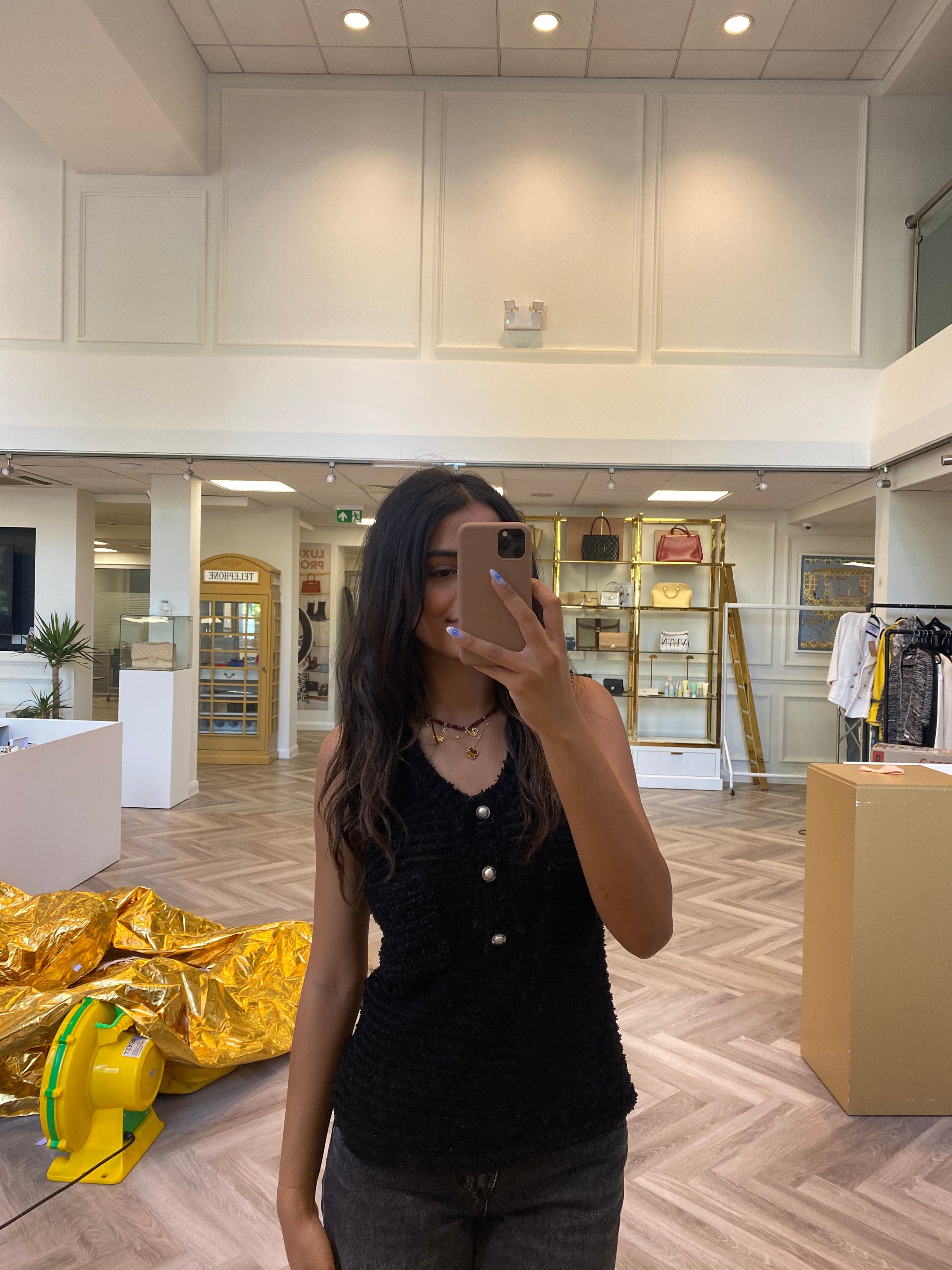 Chanel Chanel black boucle tank top with pearl buttons AVC2119