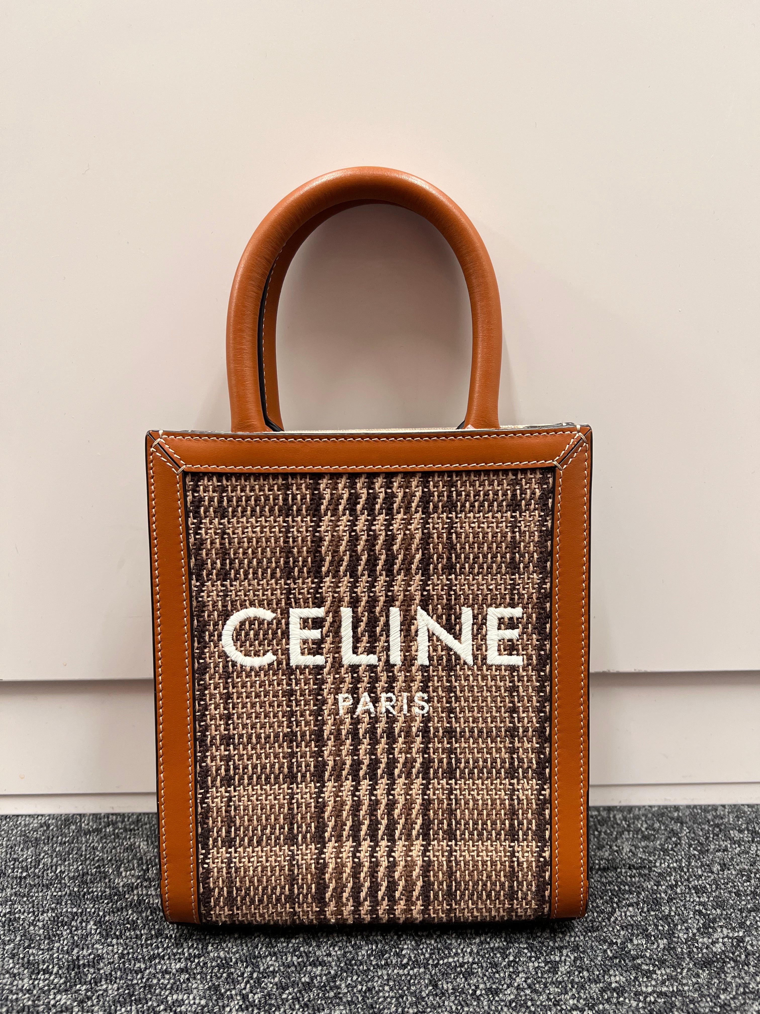 CELINE Vertical Cabas Tweed Brown B0907BX8R4