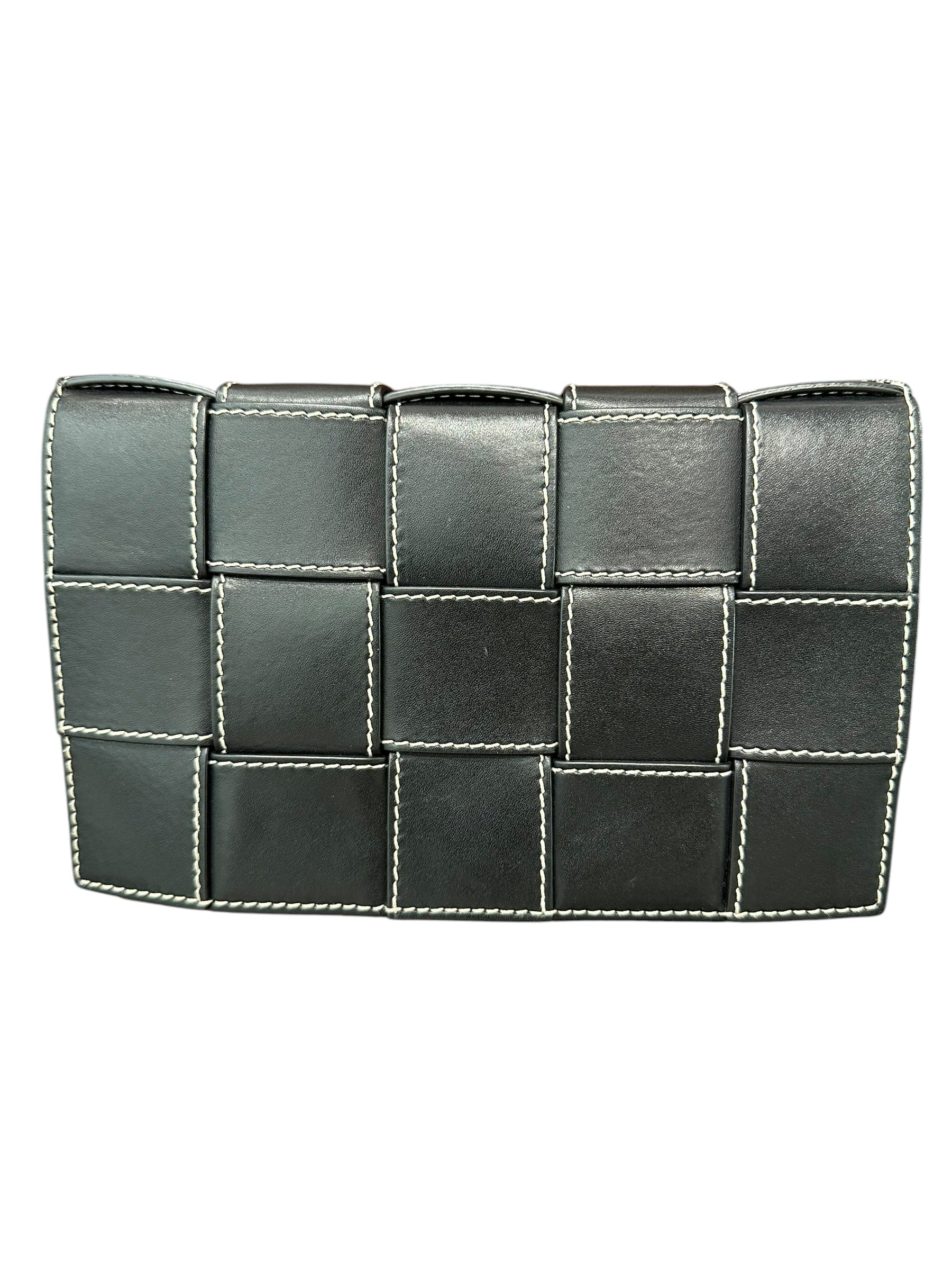 Bottega Venetta Black Cassette Bag with White stitching