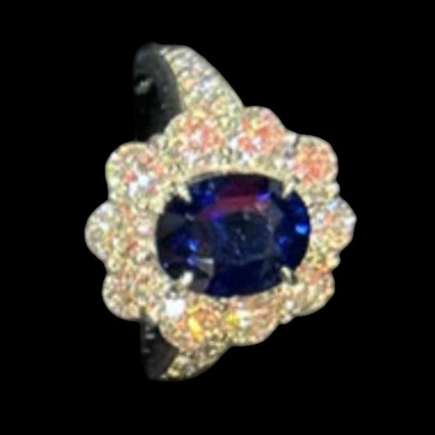 Sri Lanka 3.43ct "Royal Blue" Sapphire Ring with Natural White Diamond set in Platinum
