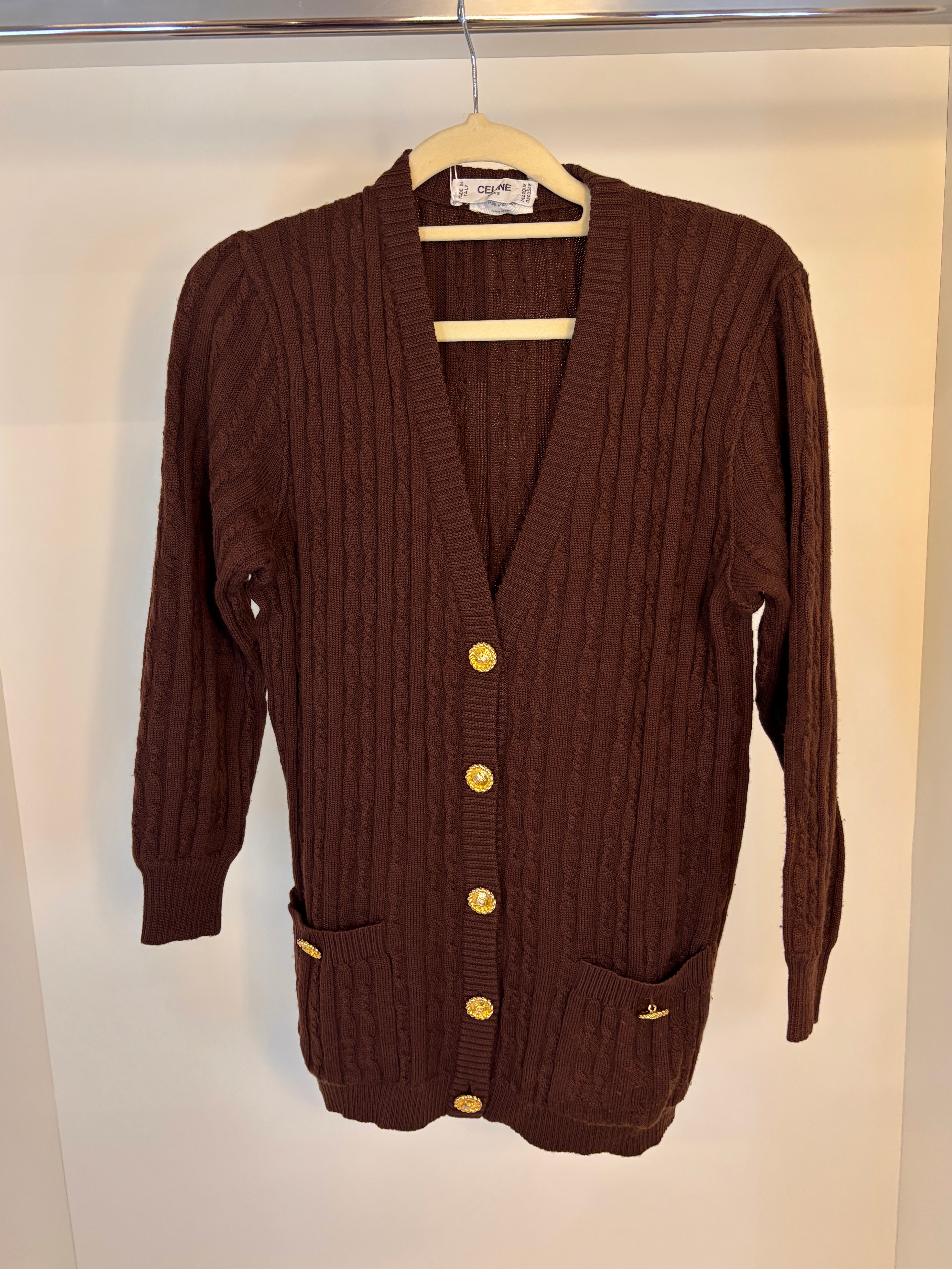 Celine Gold Buttons Cardigan Brown DXBS0857