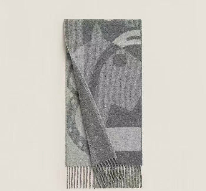 Hermès Grey Geometric Cashmere scarf