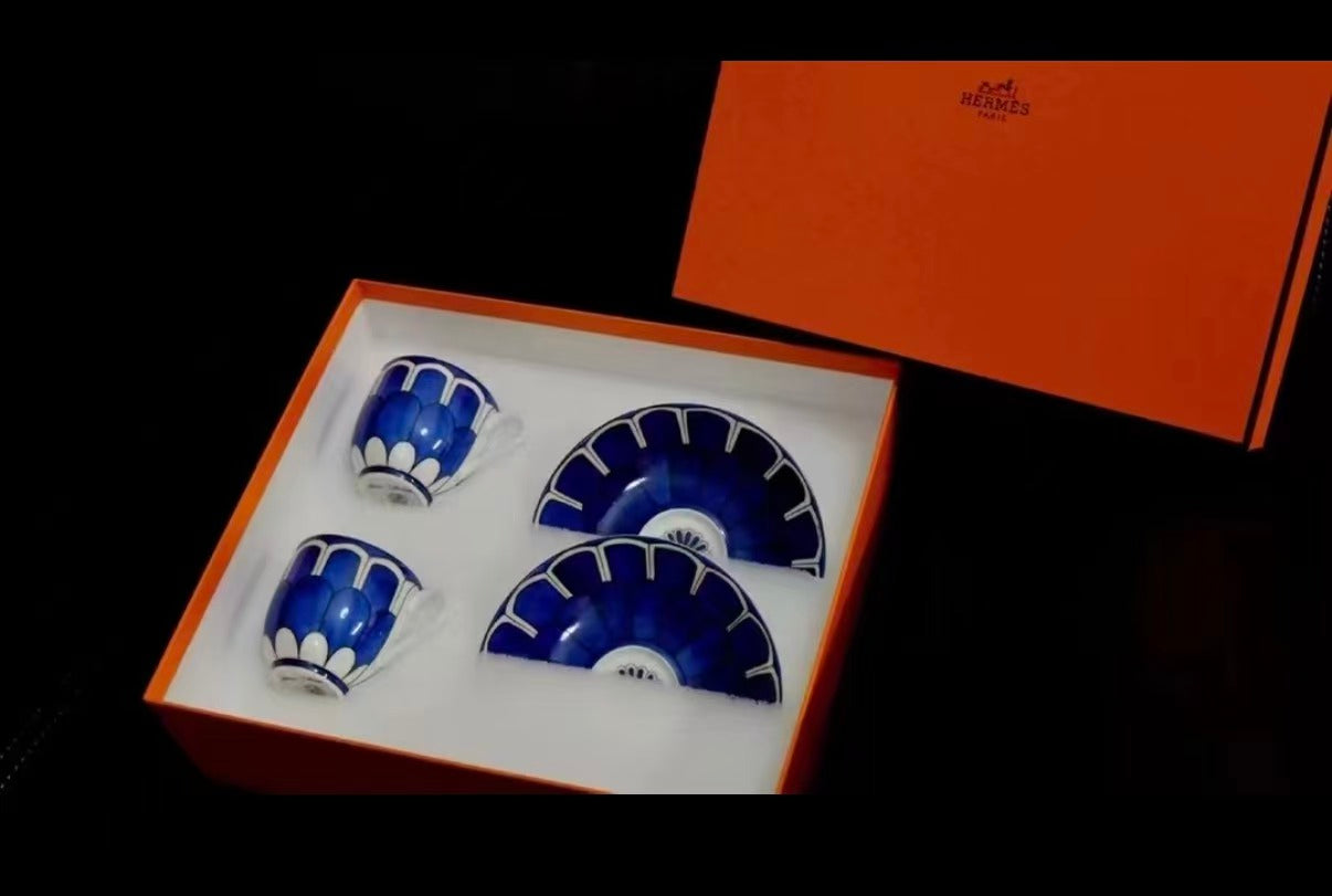 Hermès "Bleus d'Ailleurs" Coffee Cup & Saucer Set