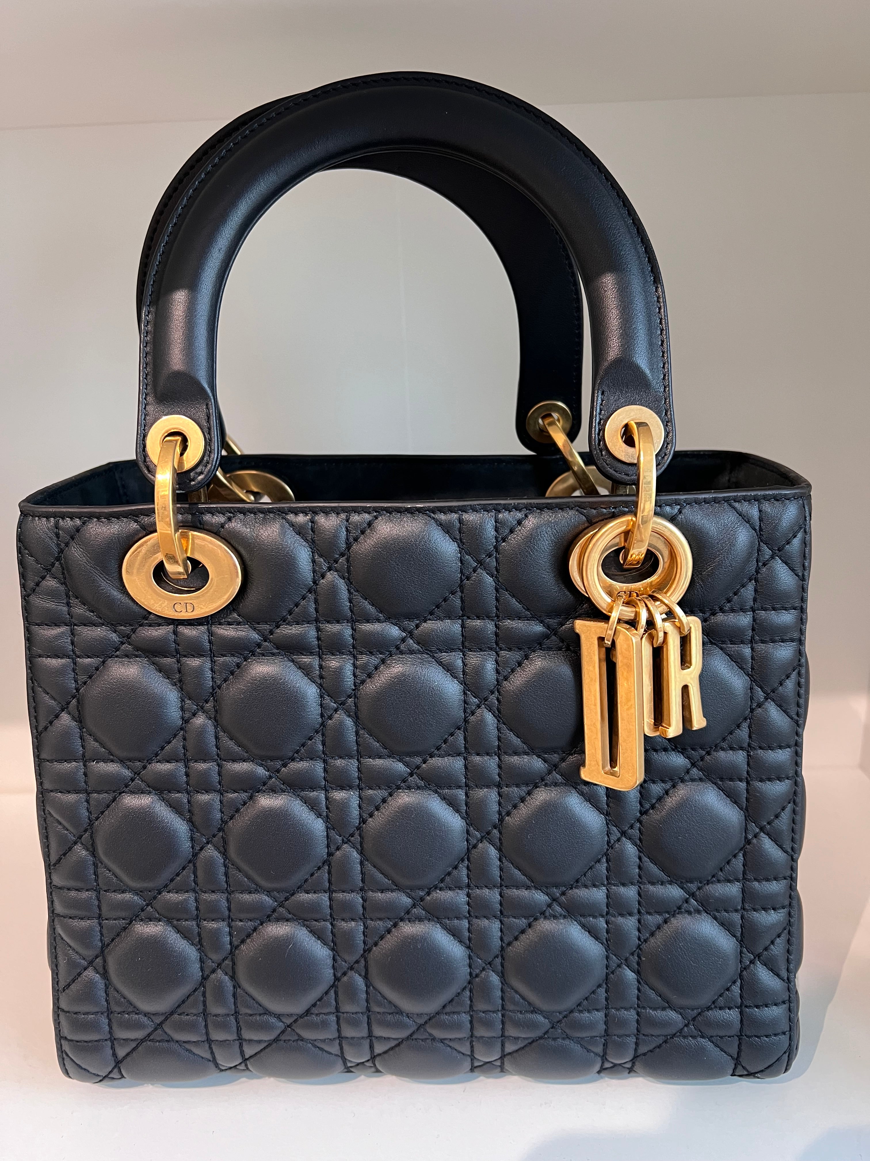 Lady Dior Medium Dark Blue Lambskin GHW (Flap) SYCM257