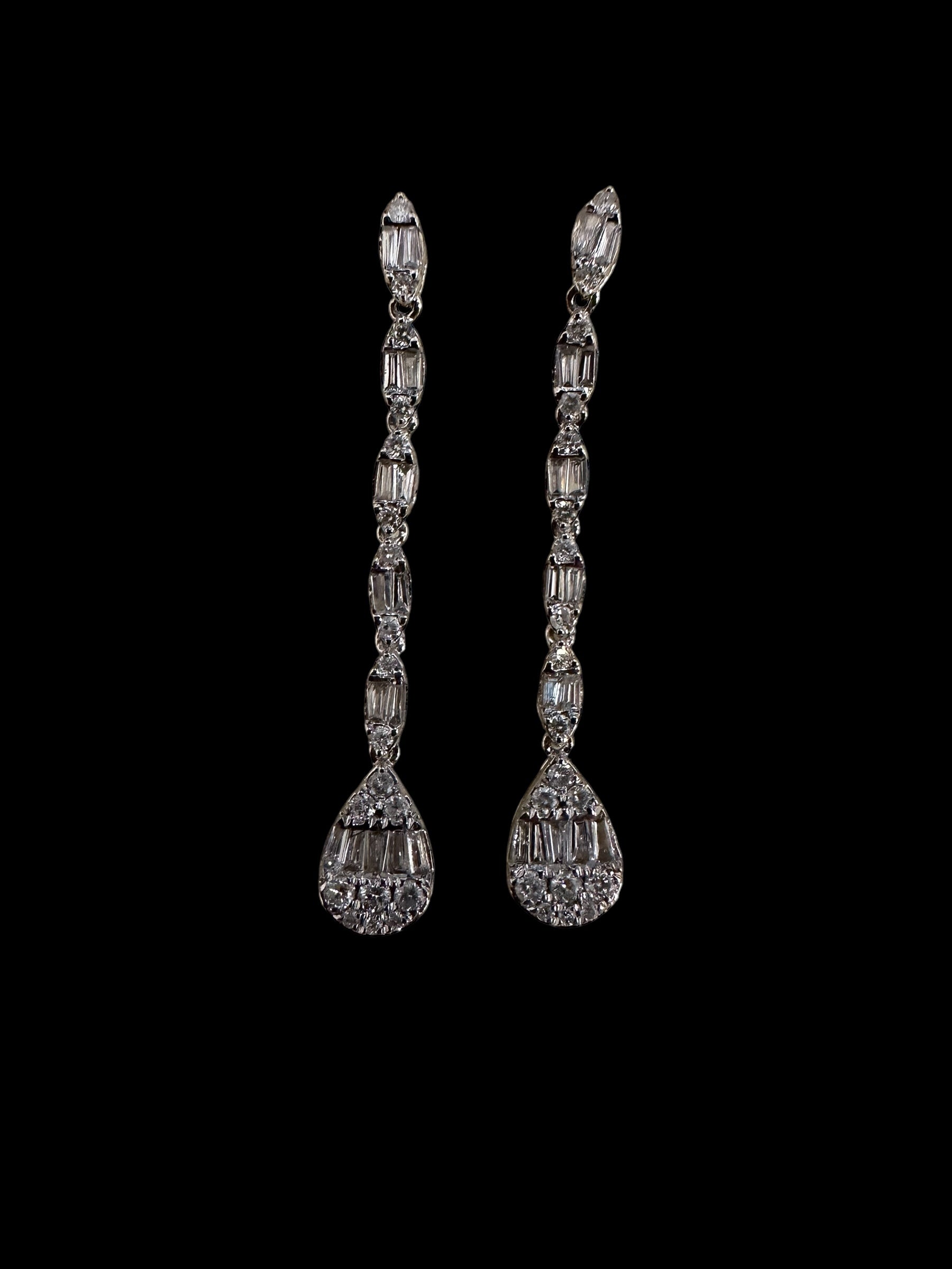 Diamond Long Drop Earrings Set in 18K White Gold