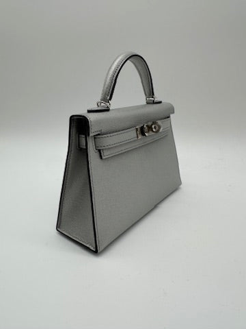 Hermès Mini Kelly Argent Chevre Palladium Hardware
