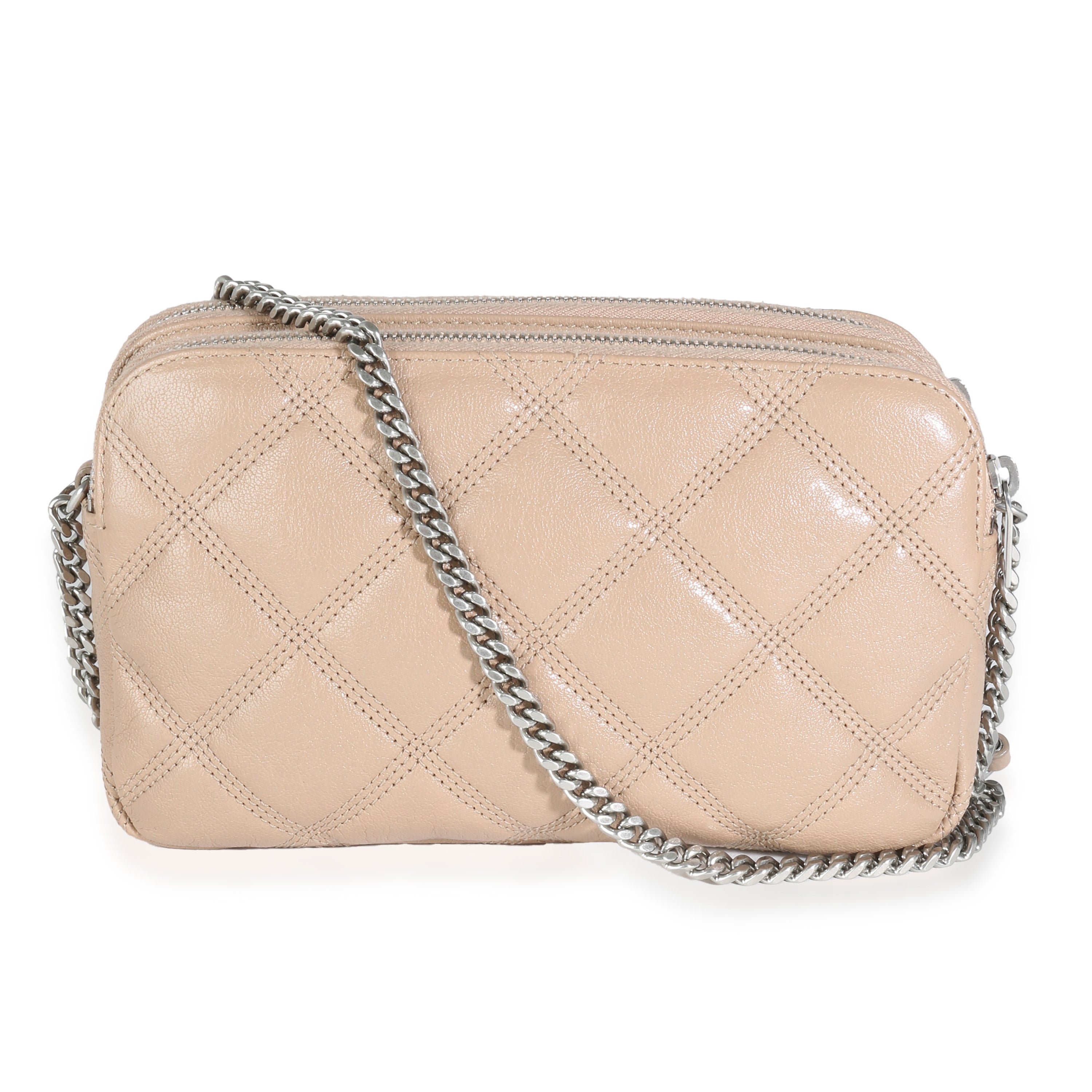 Natural Tan Grained Lambskin Mini Becky Double Zip Bag