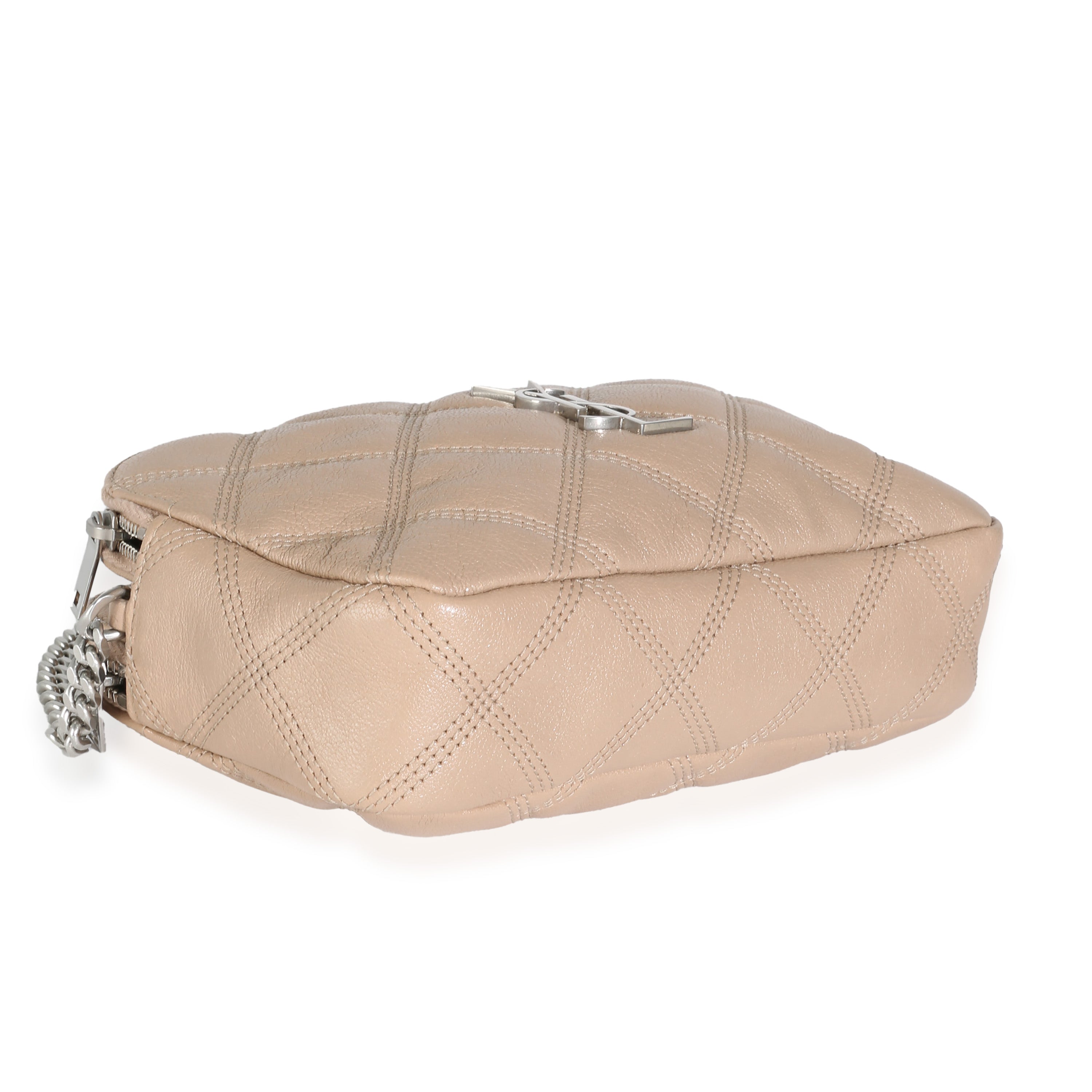 Natural Tan Grained Lambskin Mini Becky Double Zip Bag