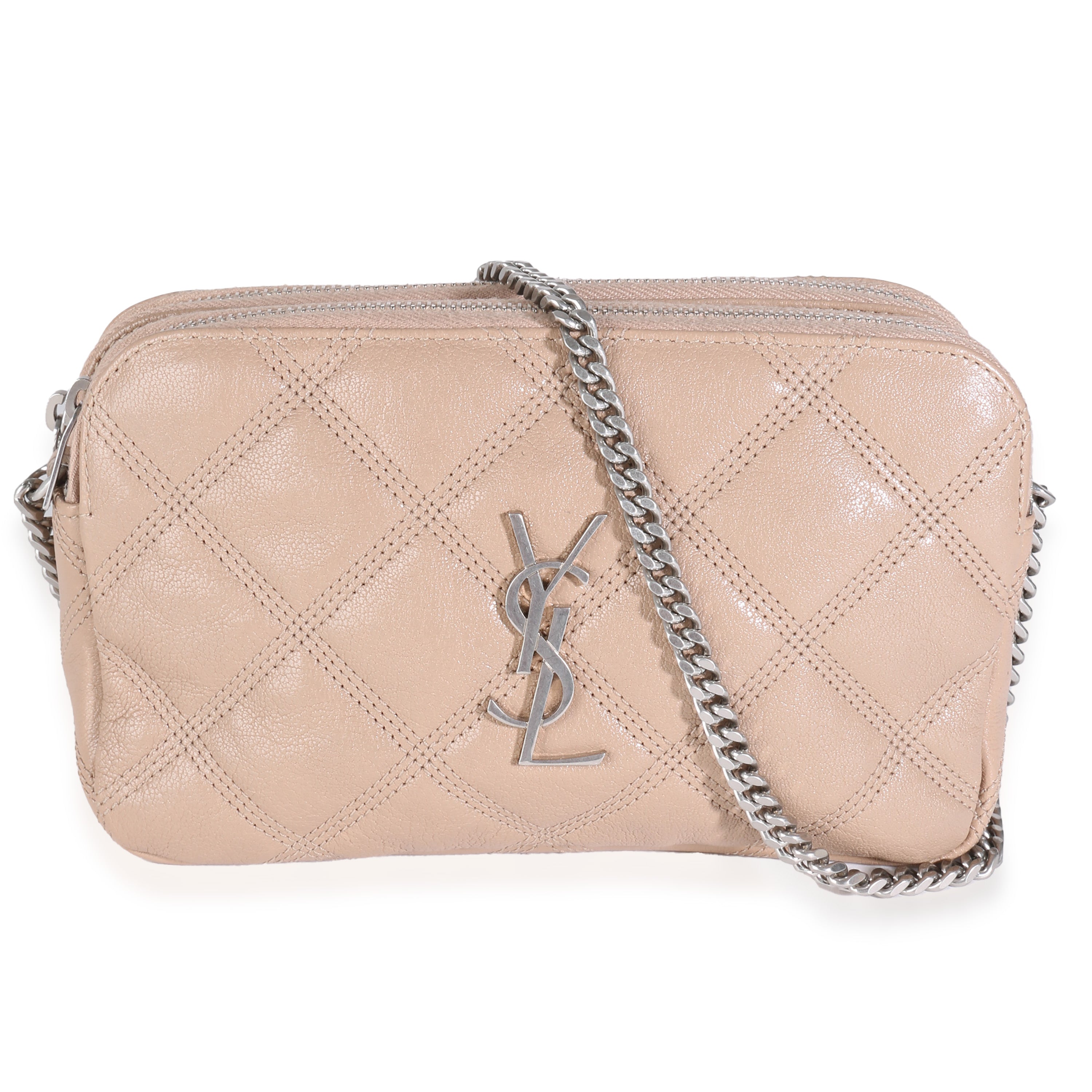 Natural Tan Grained Lambskin Mini Becky Double Zip Bag