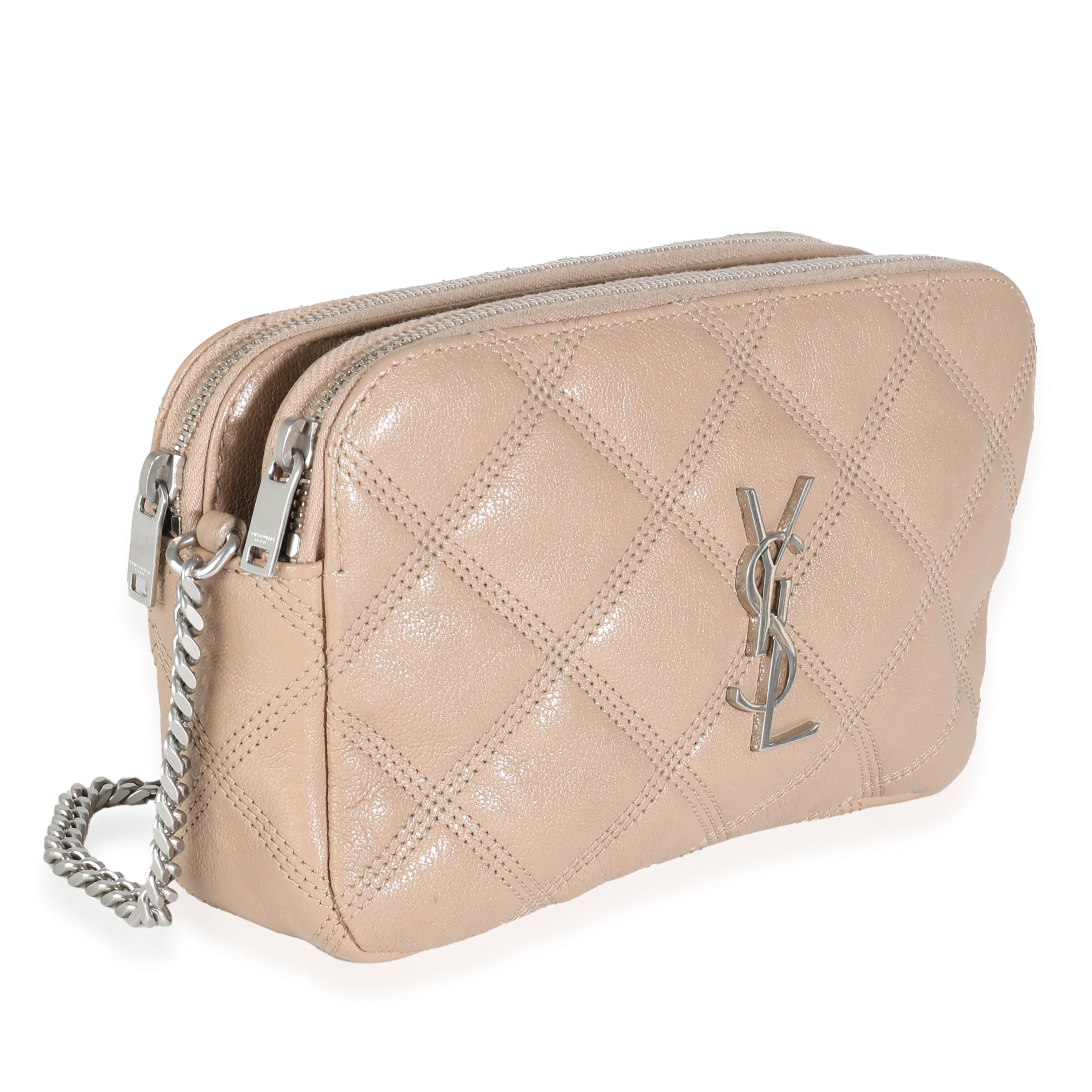 Natural Tan Grained Lambskin Mini Becky Double Zip Bag