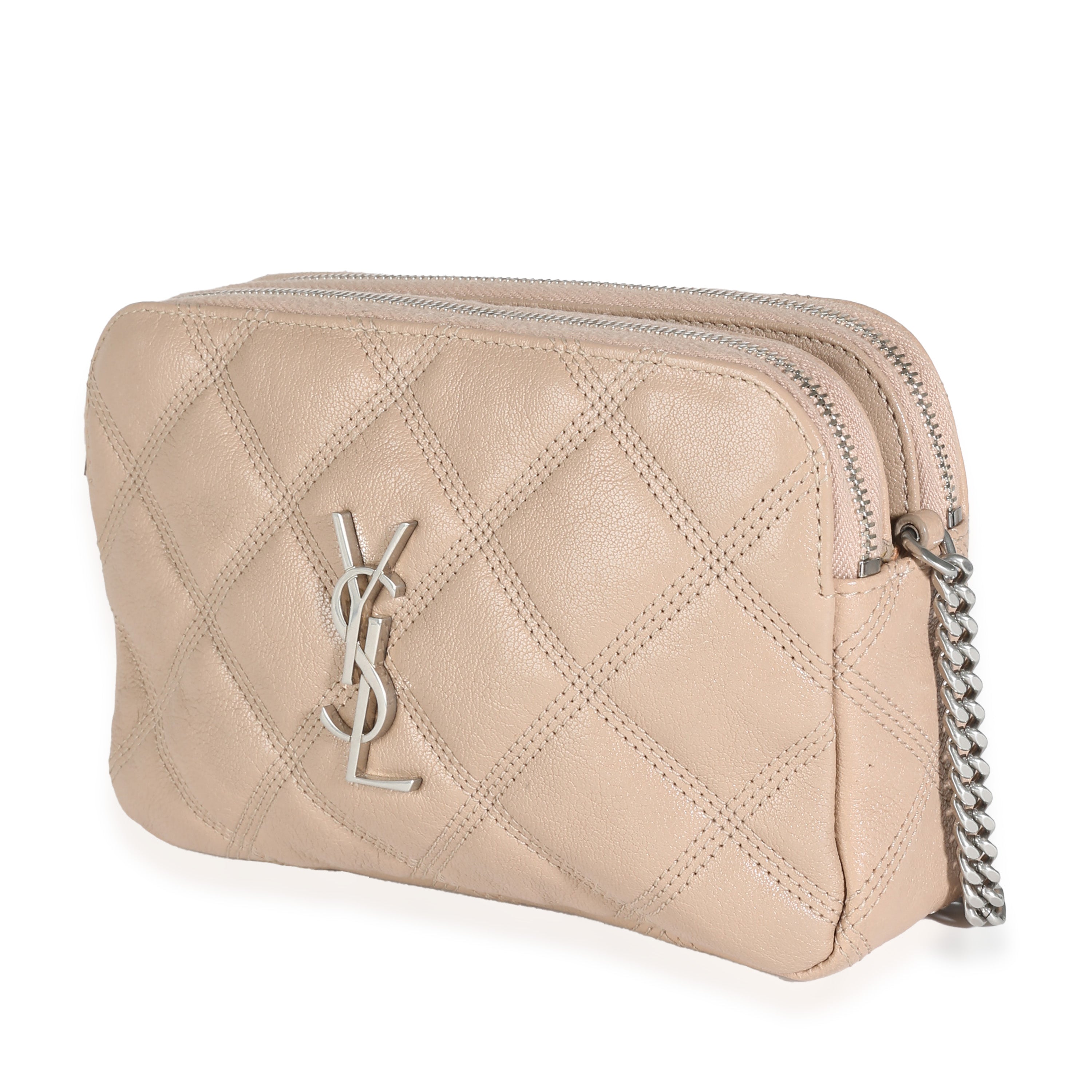 Natural Tan Grained Lambskin Mini Becky Double Zip Bag