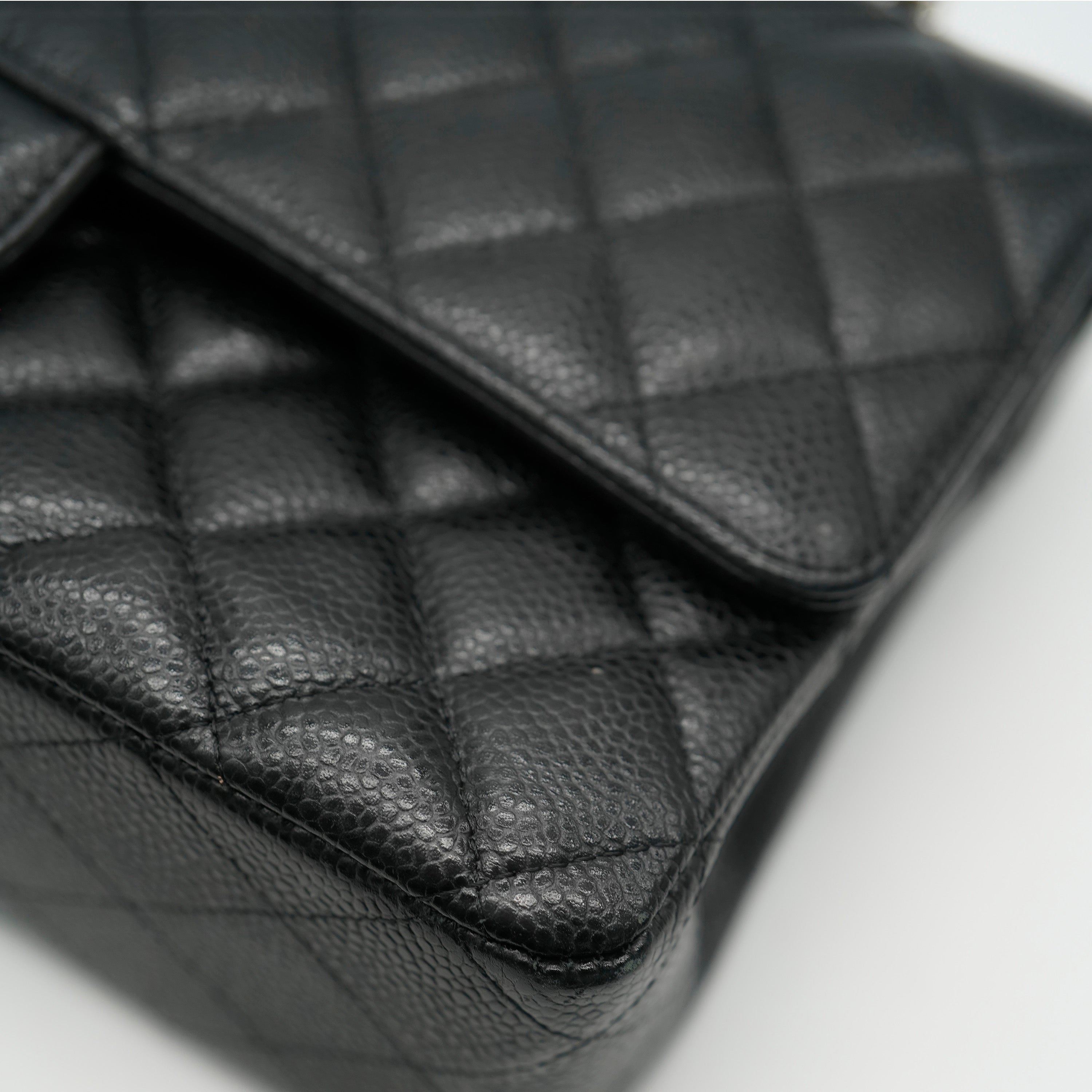 Black Quilted Caviar Medium Classic Double Flap Bag