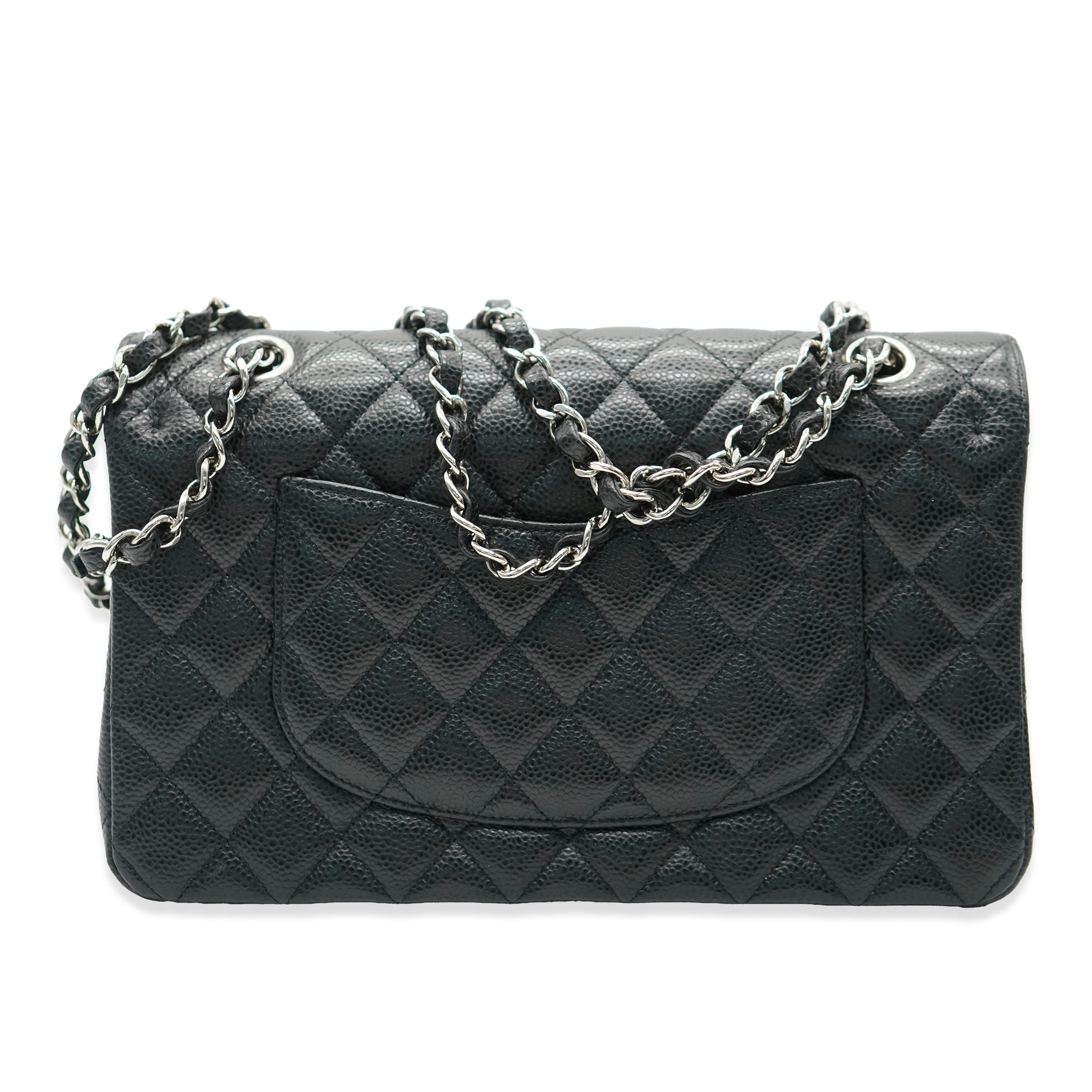 Black Quilted Caviar Medium Classic Double Flap Bag