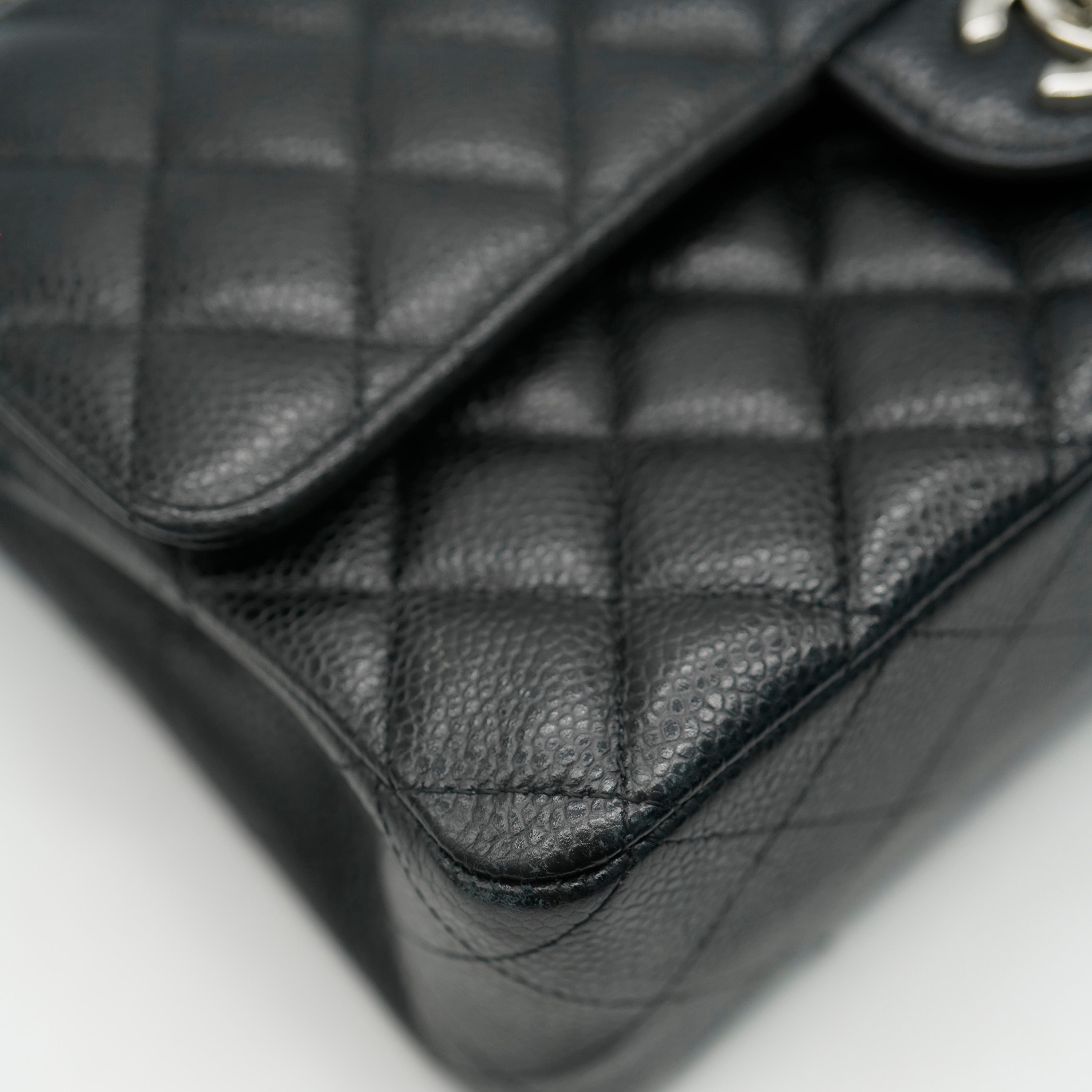 Black Quilted Caviar Medium Classic Double Flap Bag