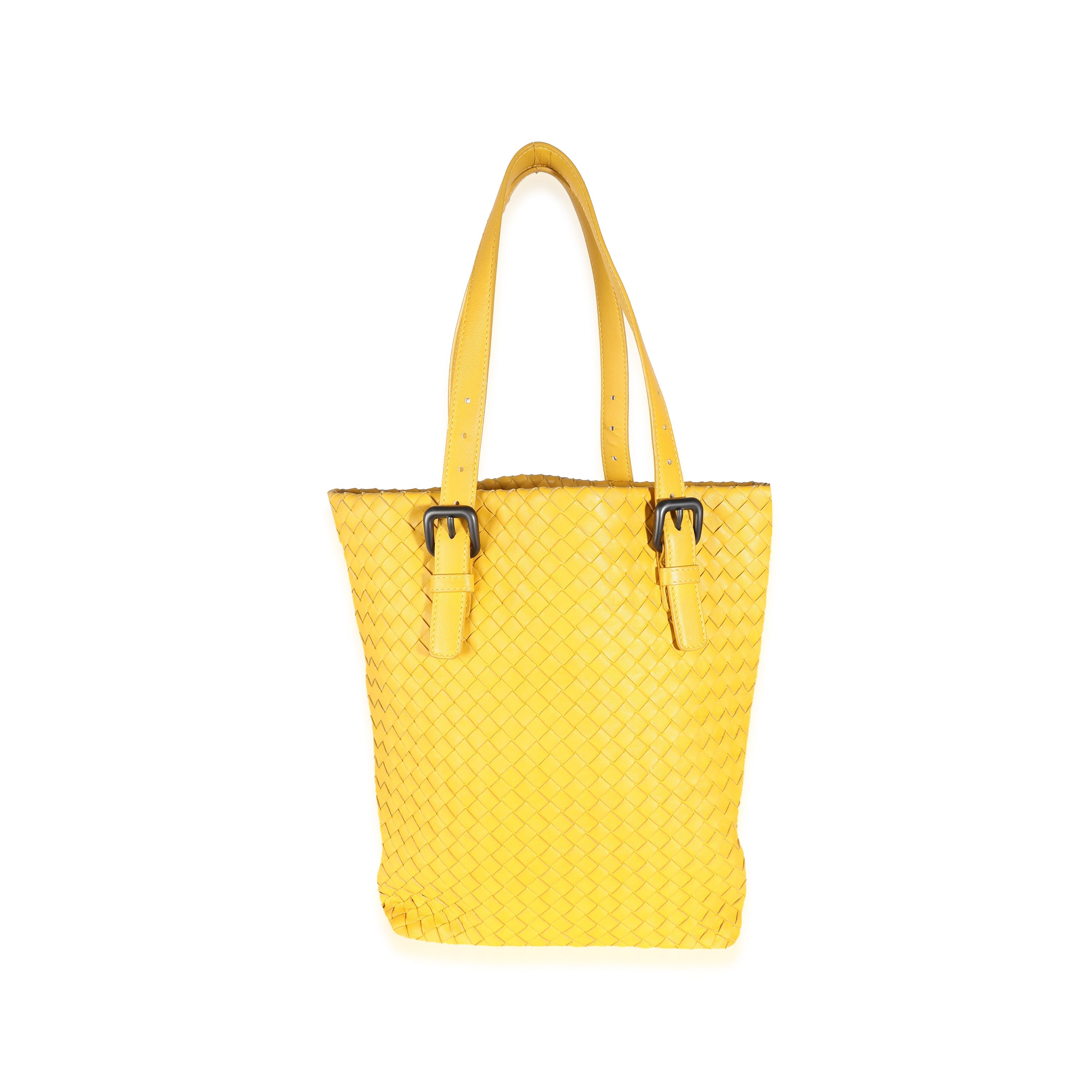 BV Yellow Intrecciato Nappa Vertical Shopper Tote