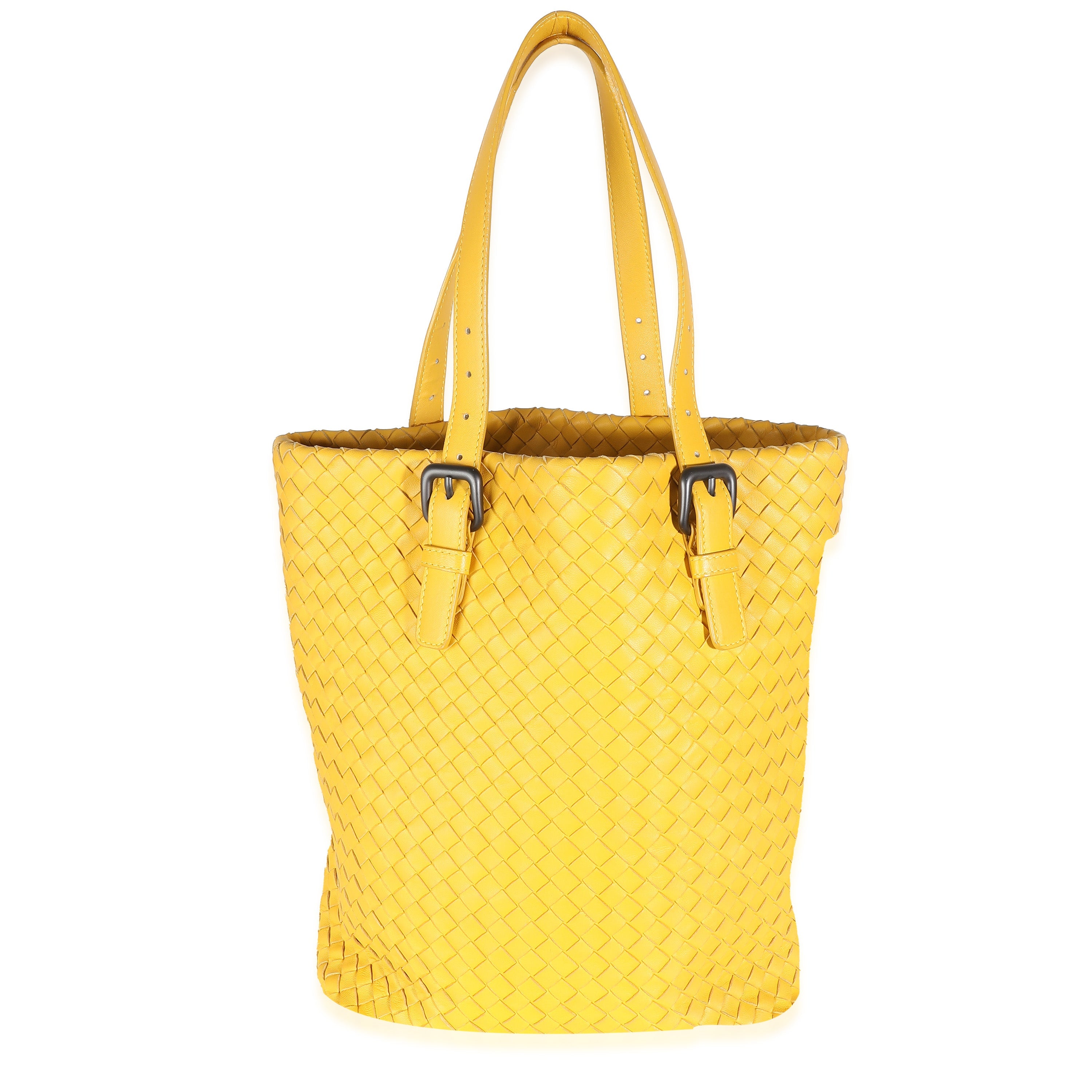 BV Yellow Intrecciato Nappa Vertical Shopper Tote