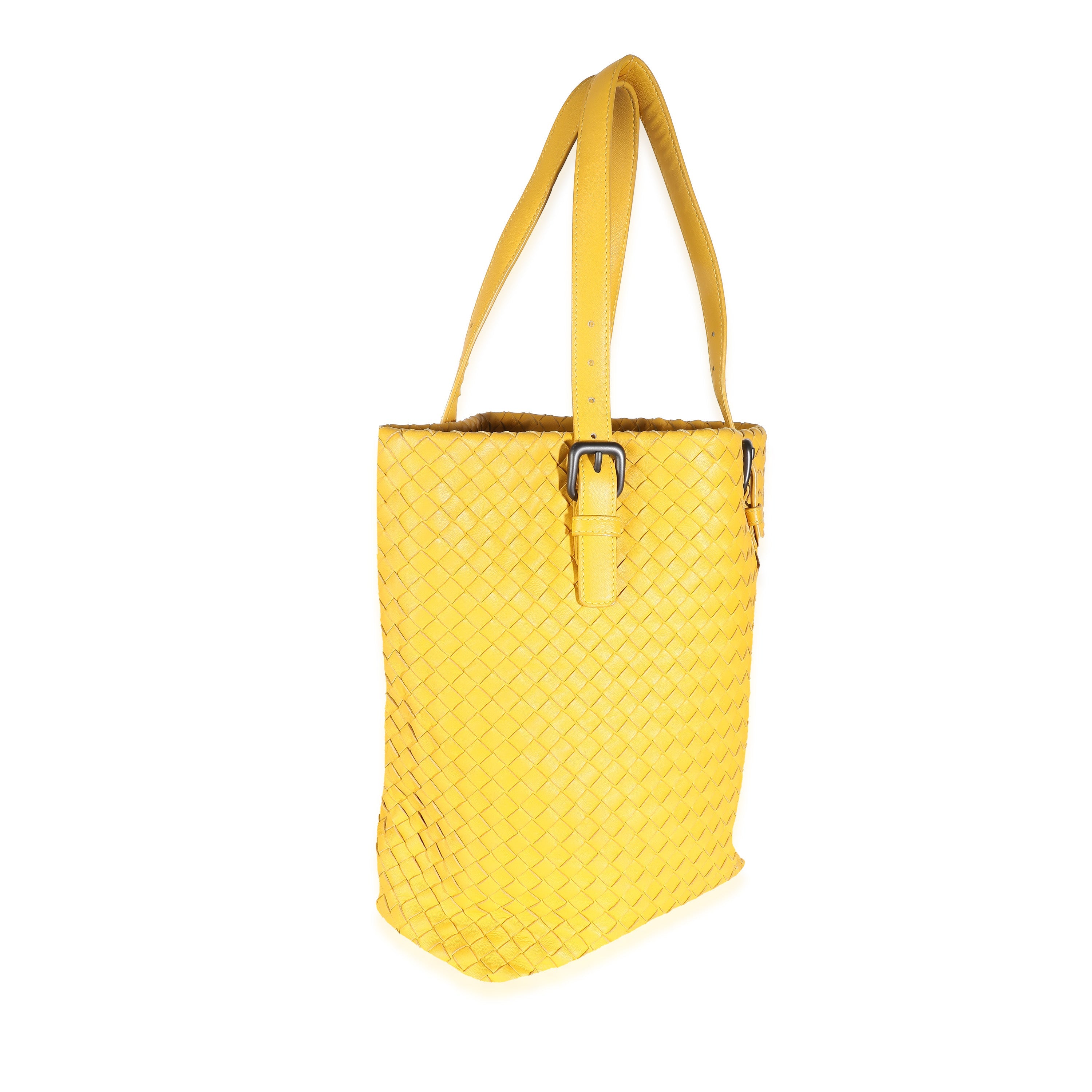 BV Yellow Intrecciato Nappa Vertical Shopper Tote