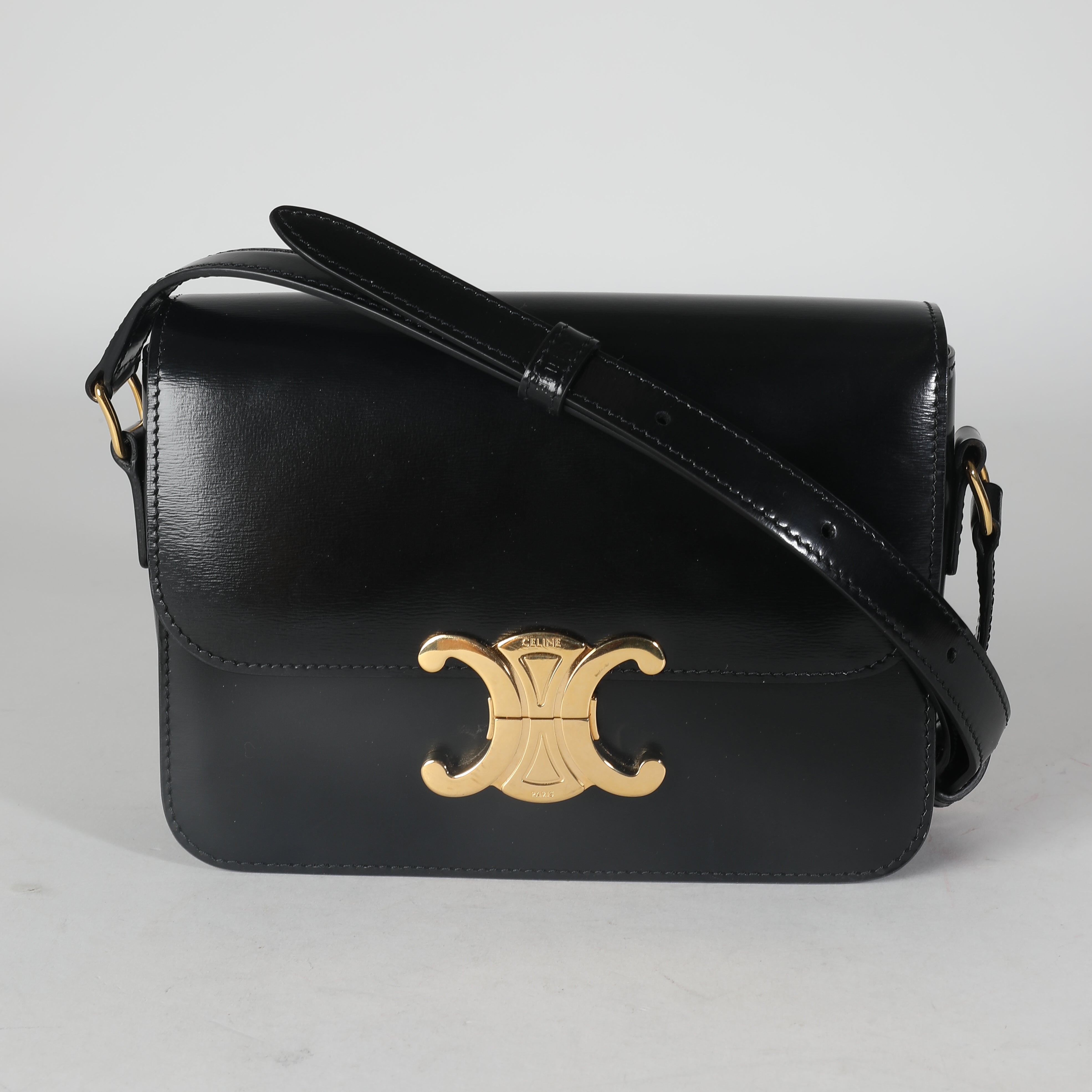 Celine Black Shiny Calfskin Teen Triomphe Bag