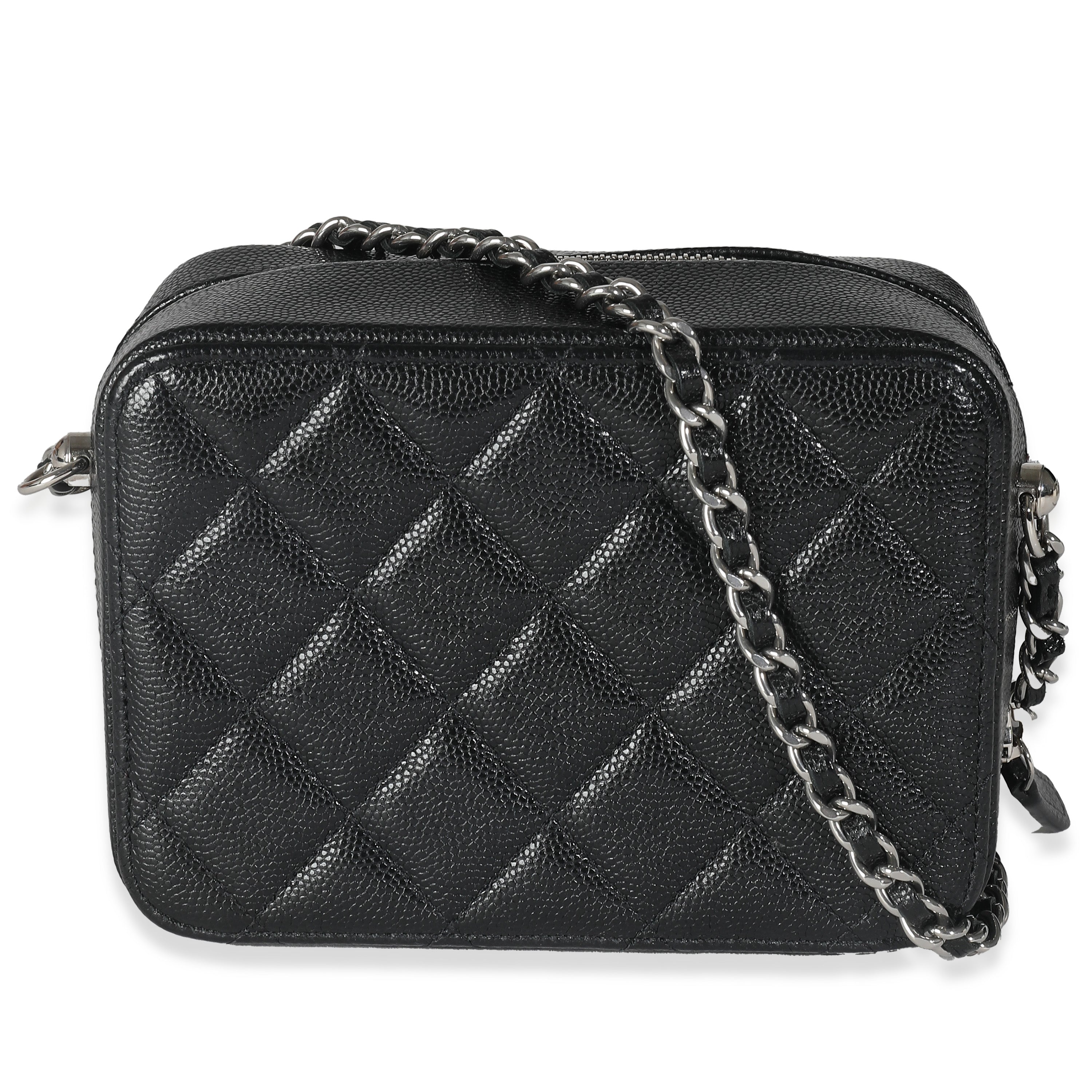 Chanel Black Quilted Caviar Square Zip Around Camera Bag