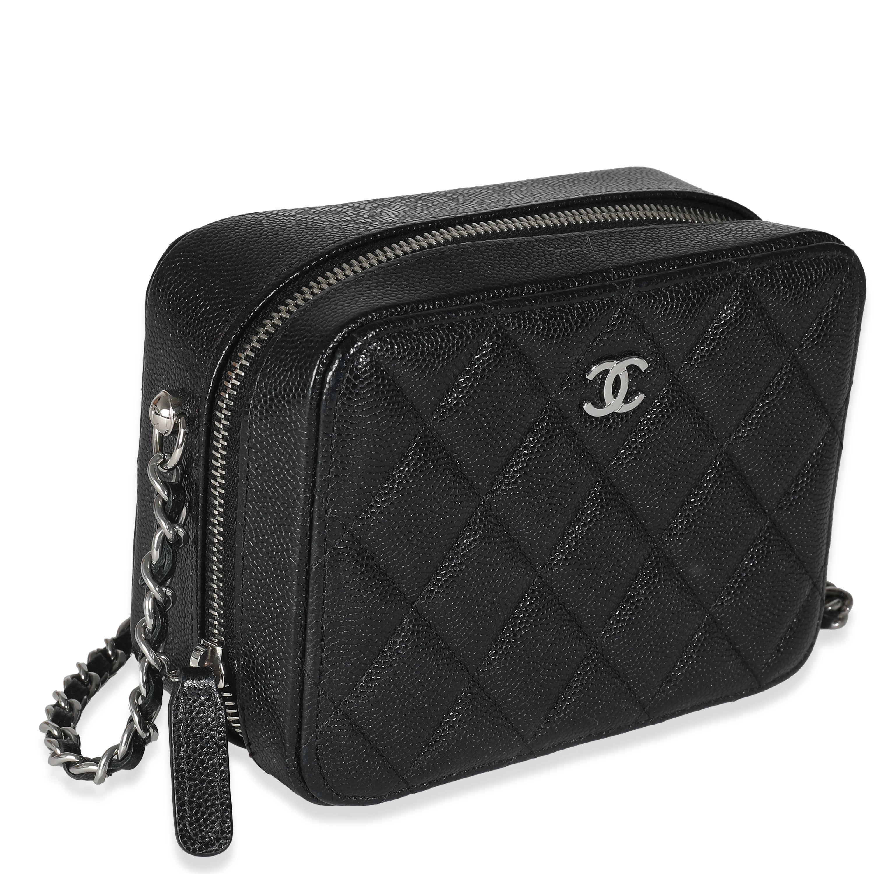 Chanel Black Quilted Caviar Square Zip Around Camera Bag