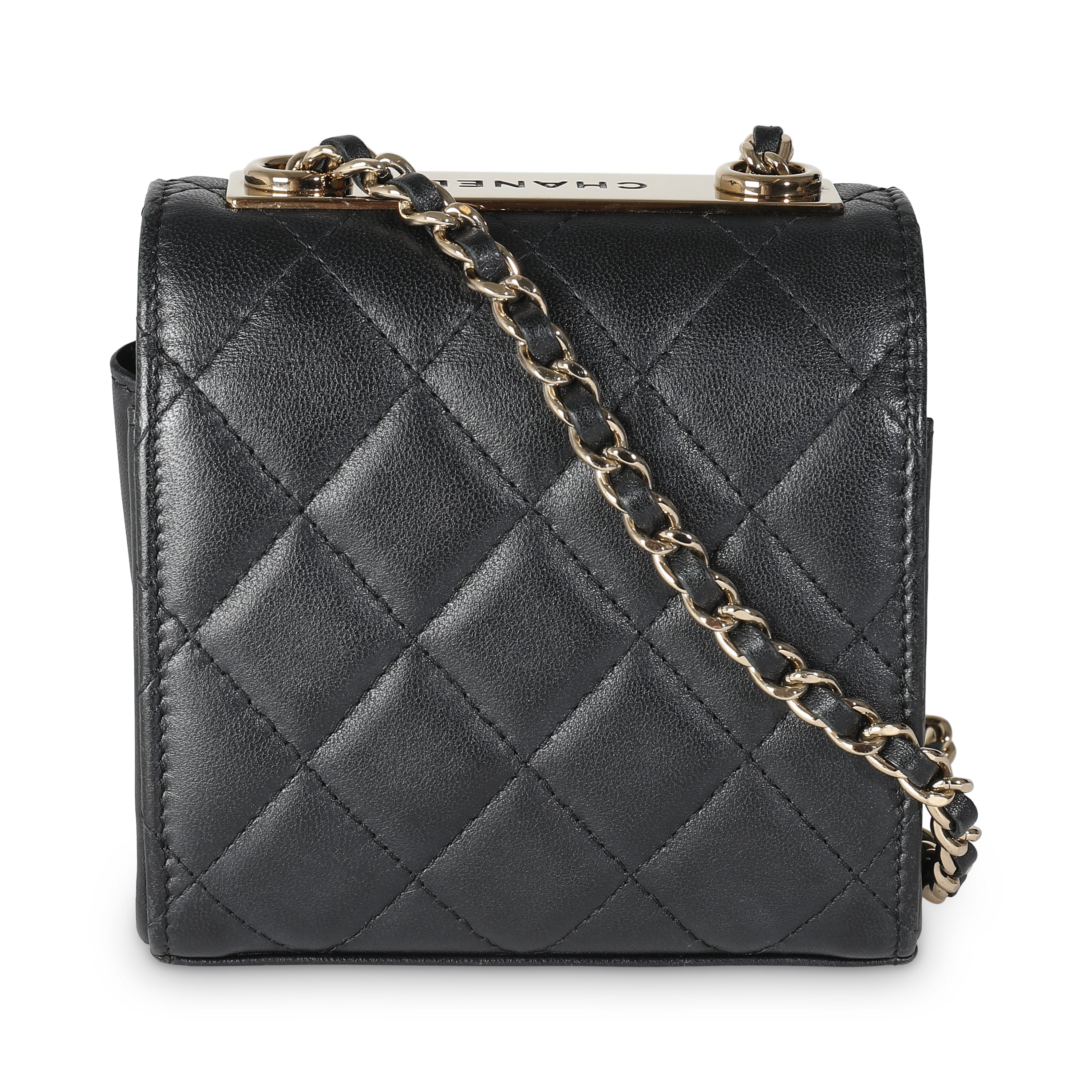 Black Quilted Lambskin Trendy CC Clutch With Chain