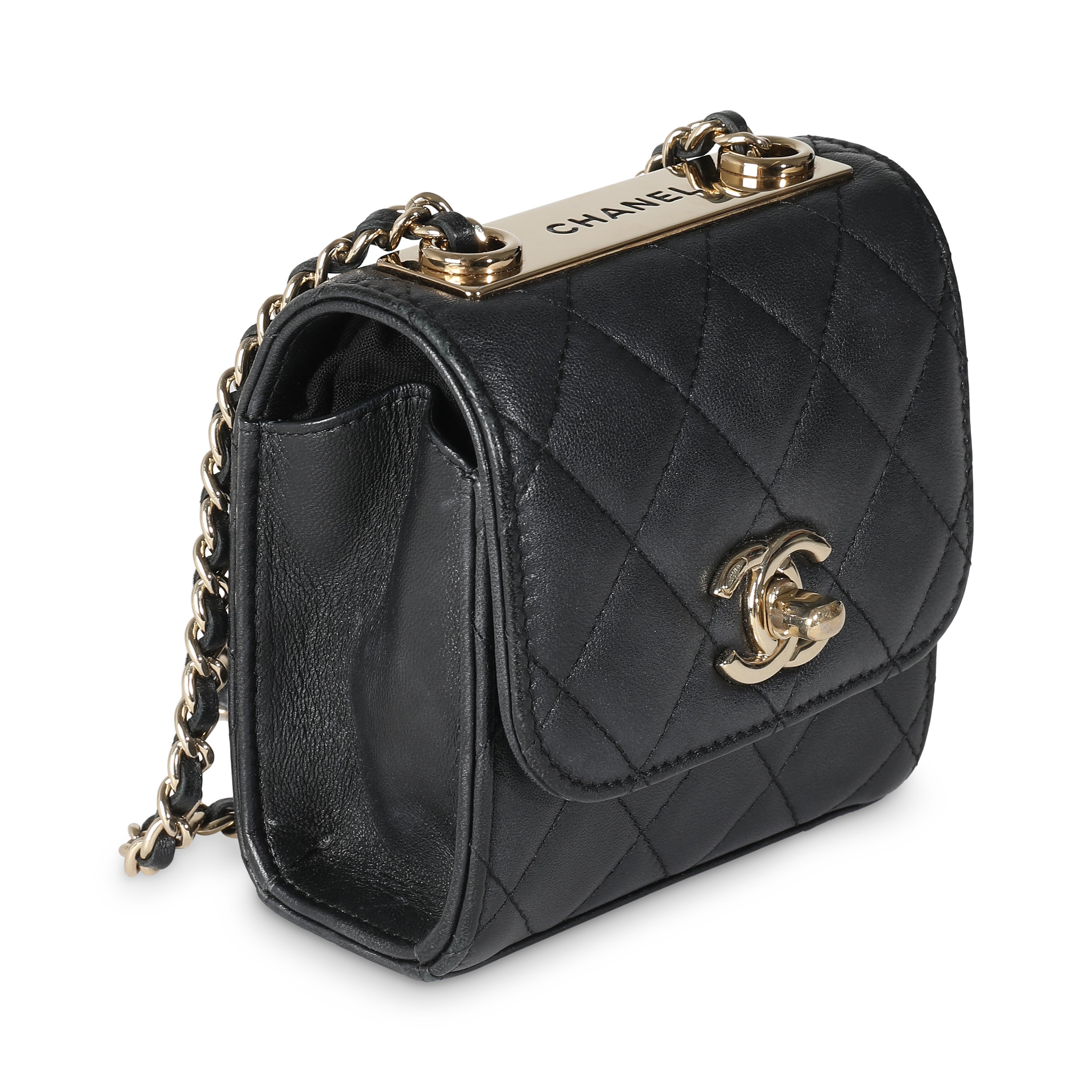 Black Quilted Lambskin Trendy CC Clutch With Chain