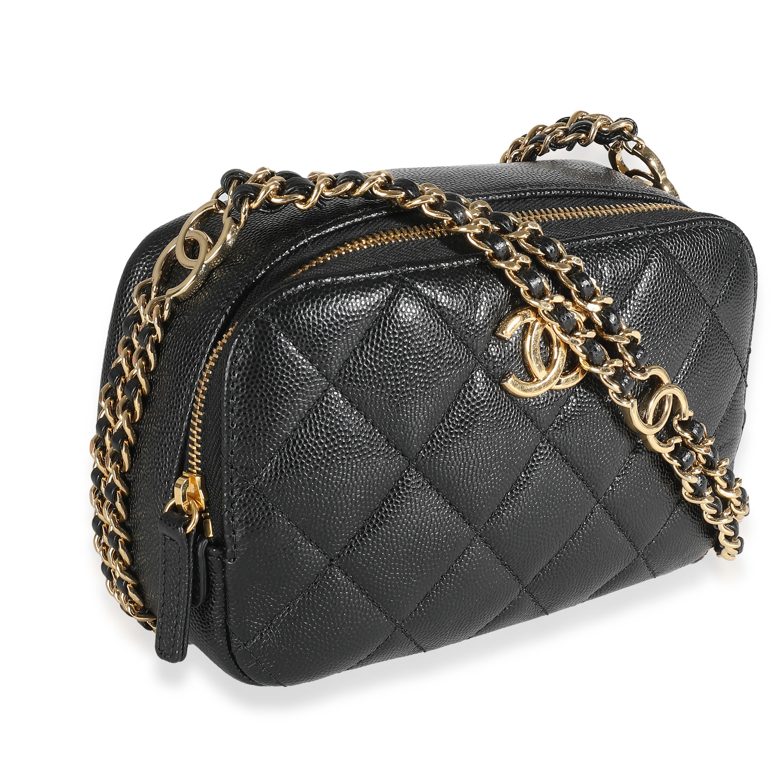 23C Black Quilted Caviar Chain Melody Camera Case