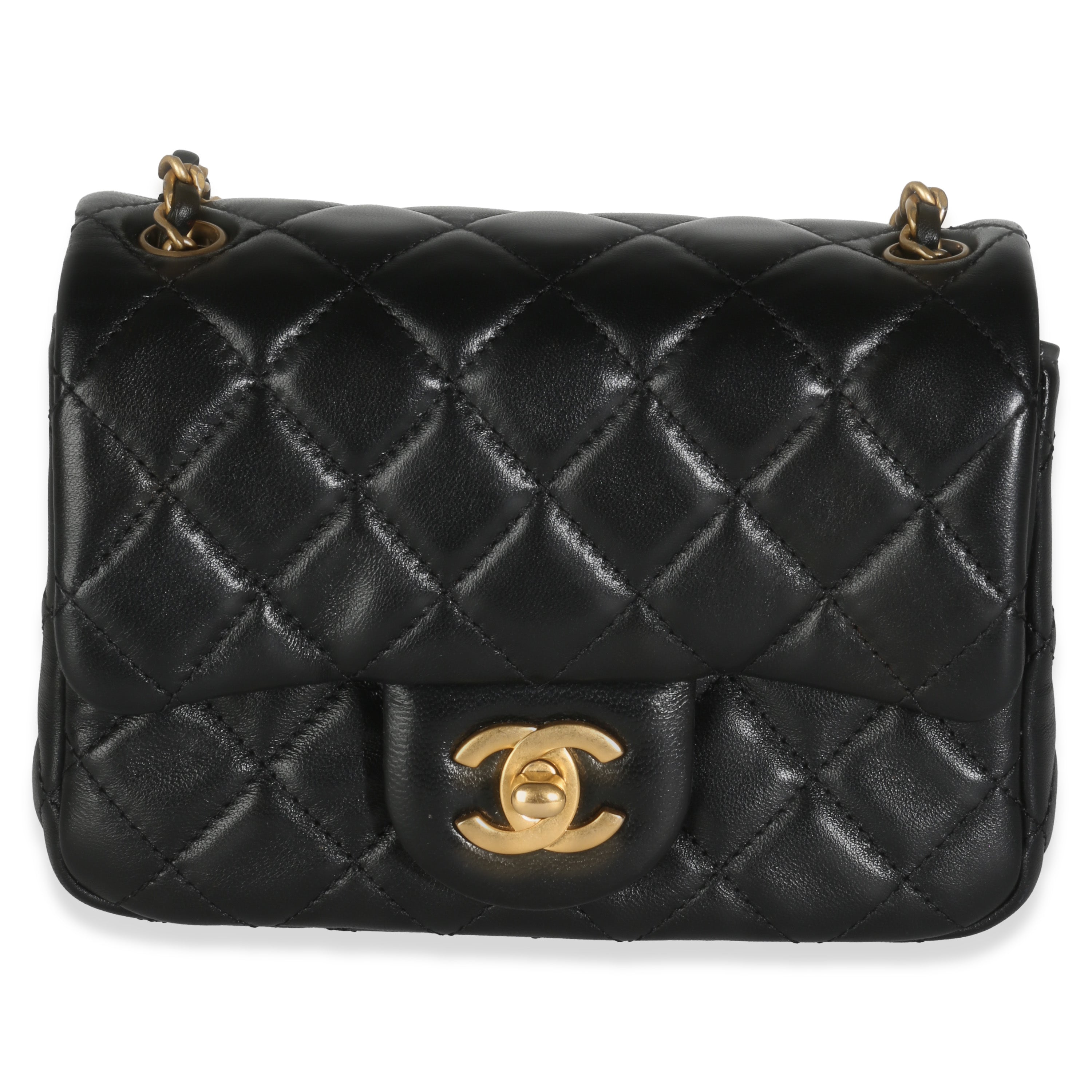 22C Black Quilted Lambskin Pearl Crush Mini Flap Bag