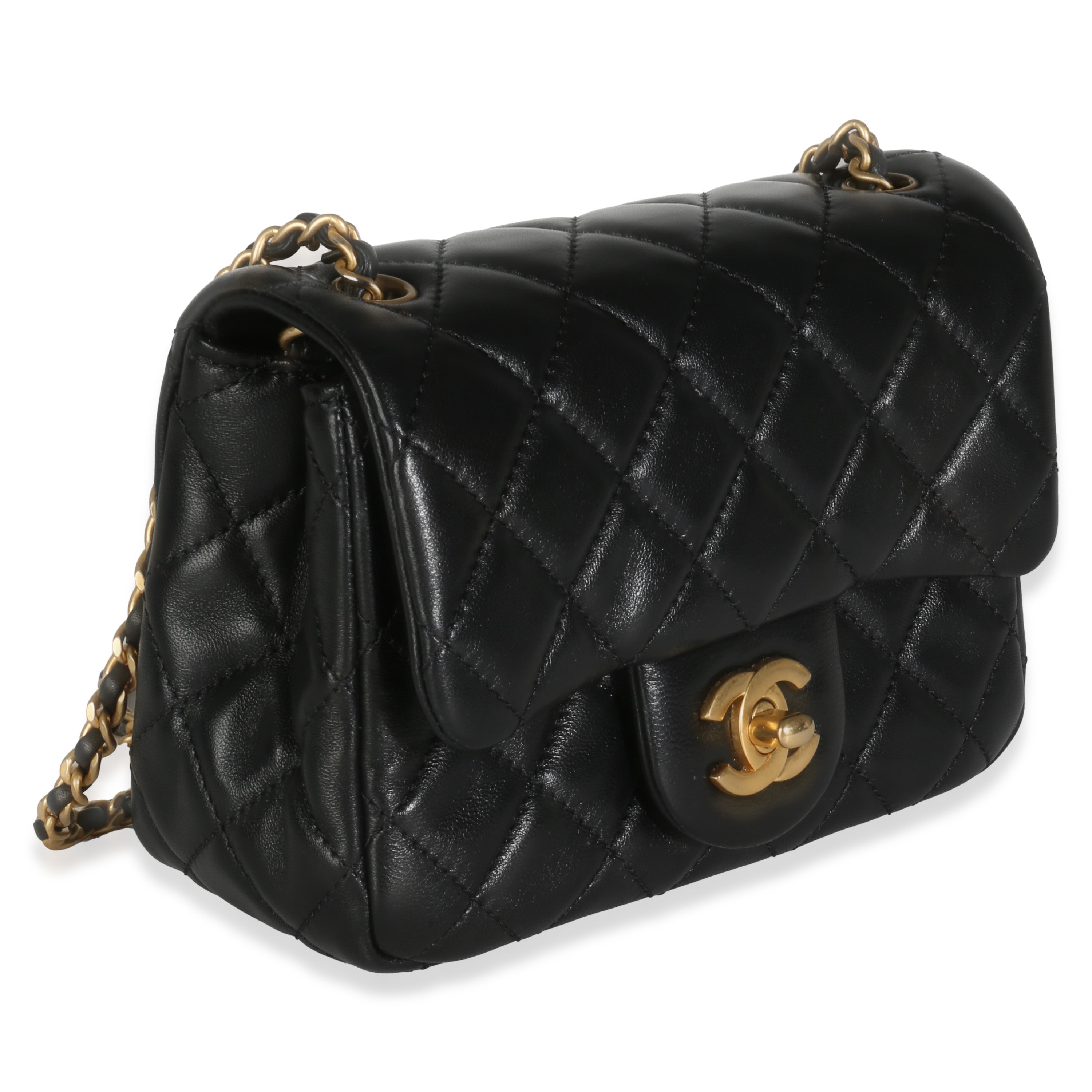 22C Black Quilted Lambskin Pearl Crush Mini Flap Bag