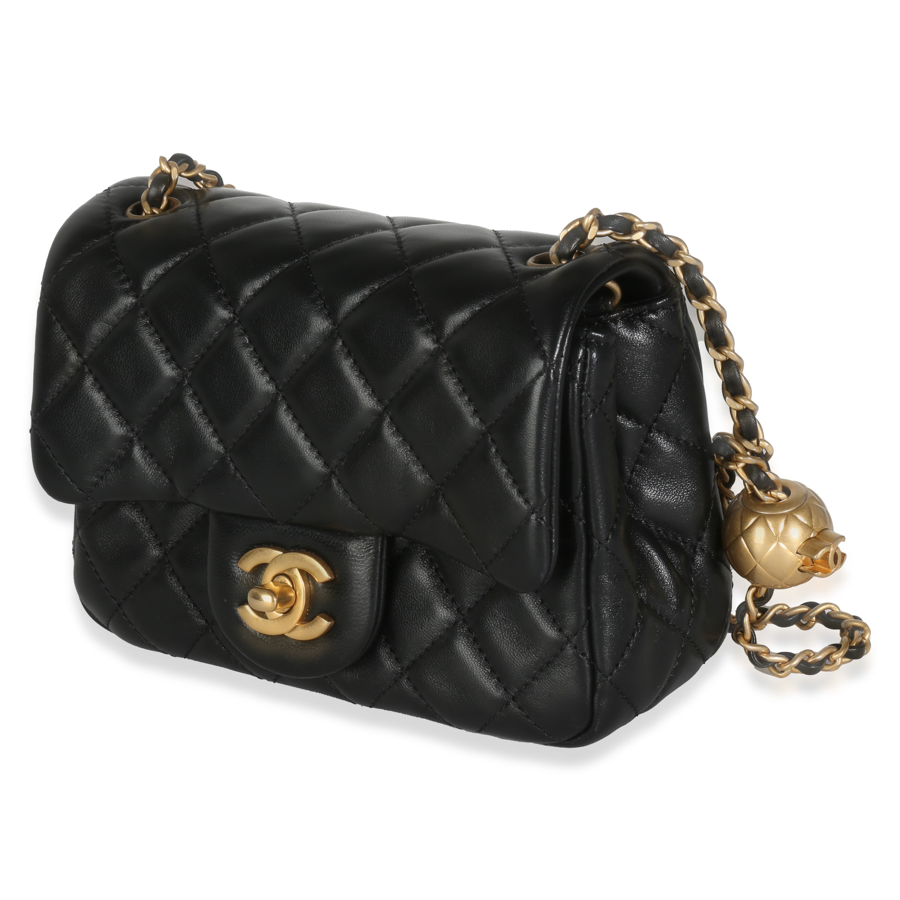 22C Black Quilted Lambskin Pearl Crush Mini Flap Bag