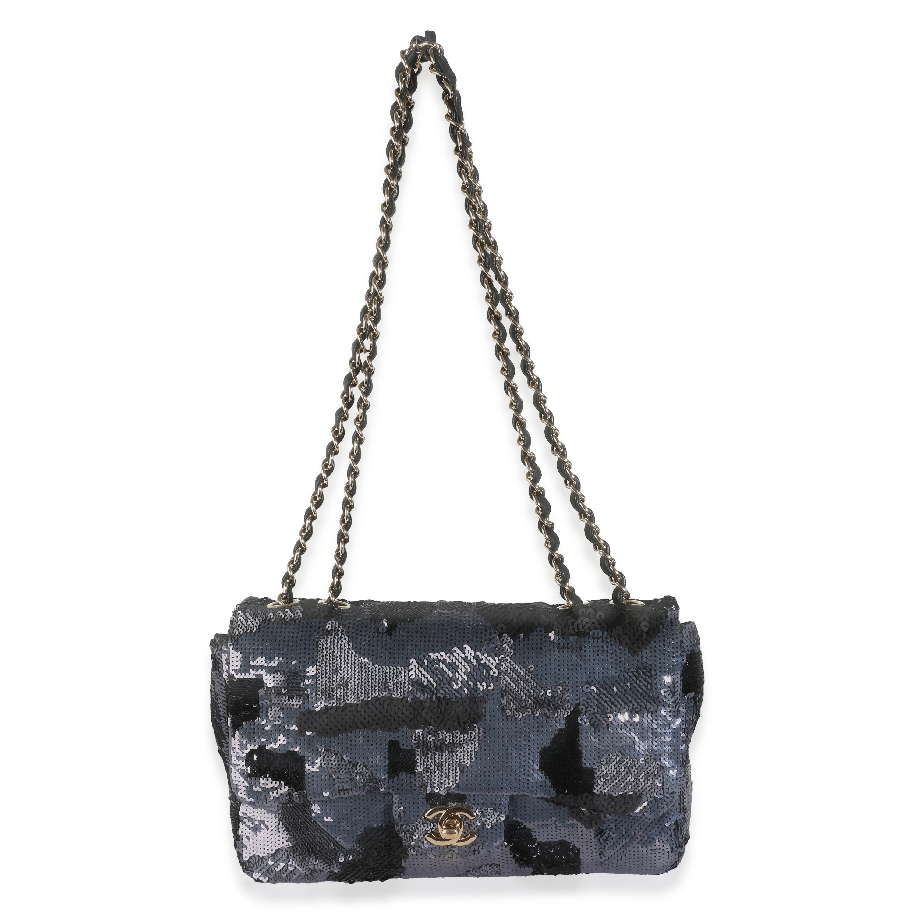 Black Navy Camo Sequin Medium Single Flap Bag