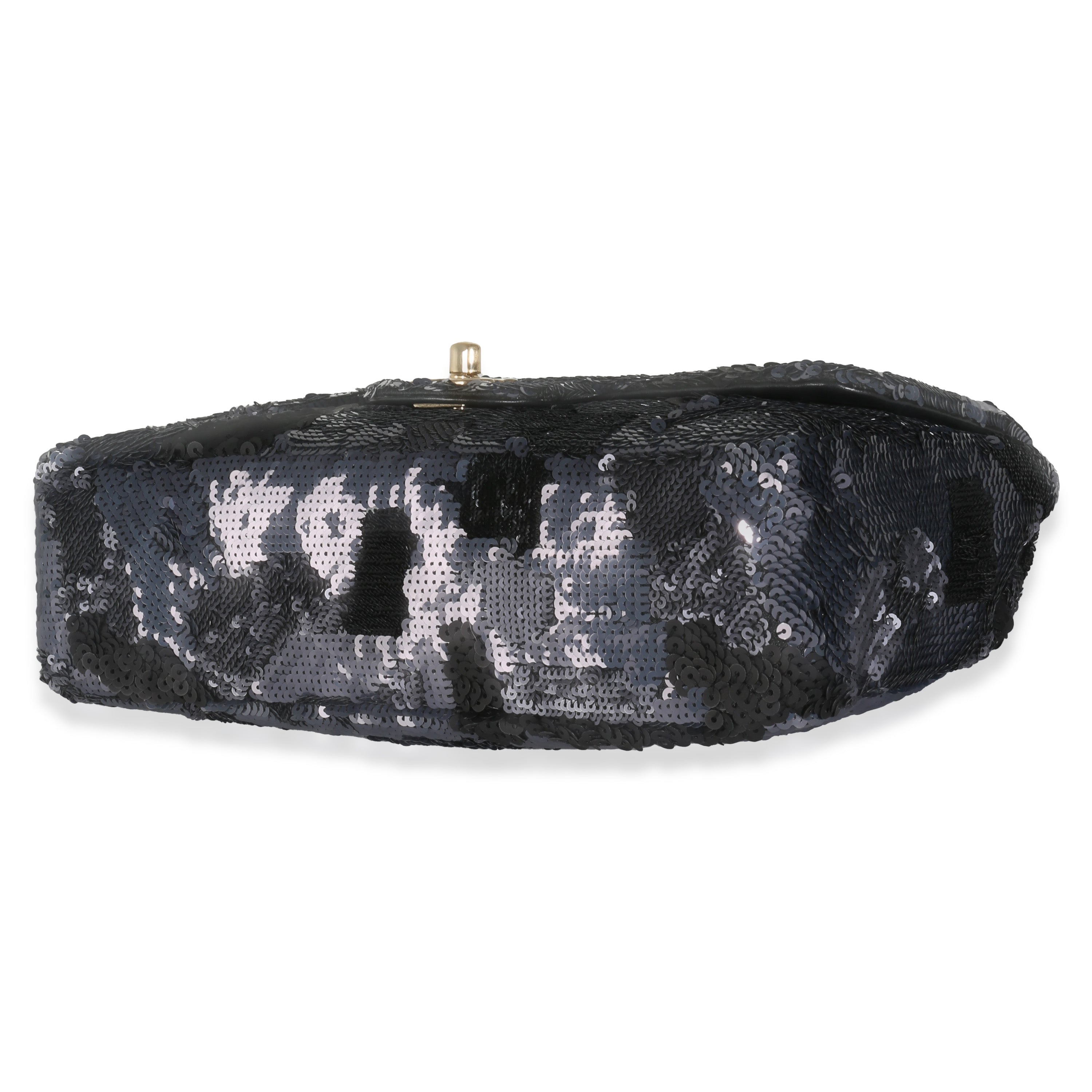 Black Navy Camo Sequin Medium Single Flap Bag