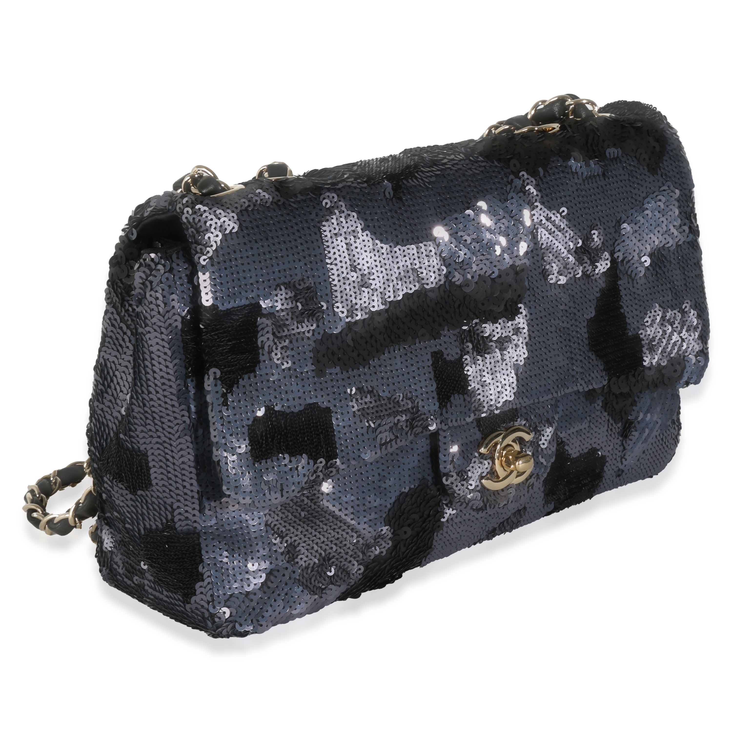 Black Navy Camo Sequin Medium Single Flap Bag