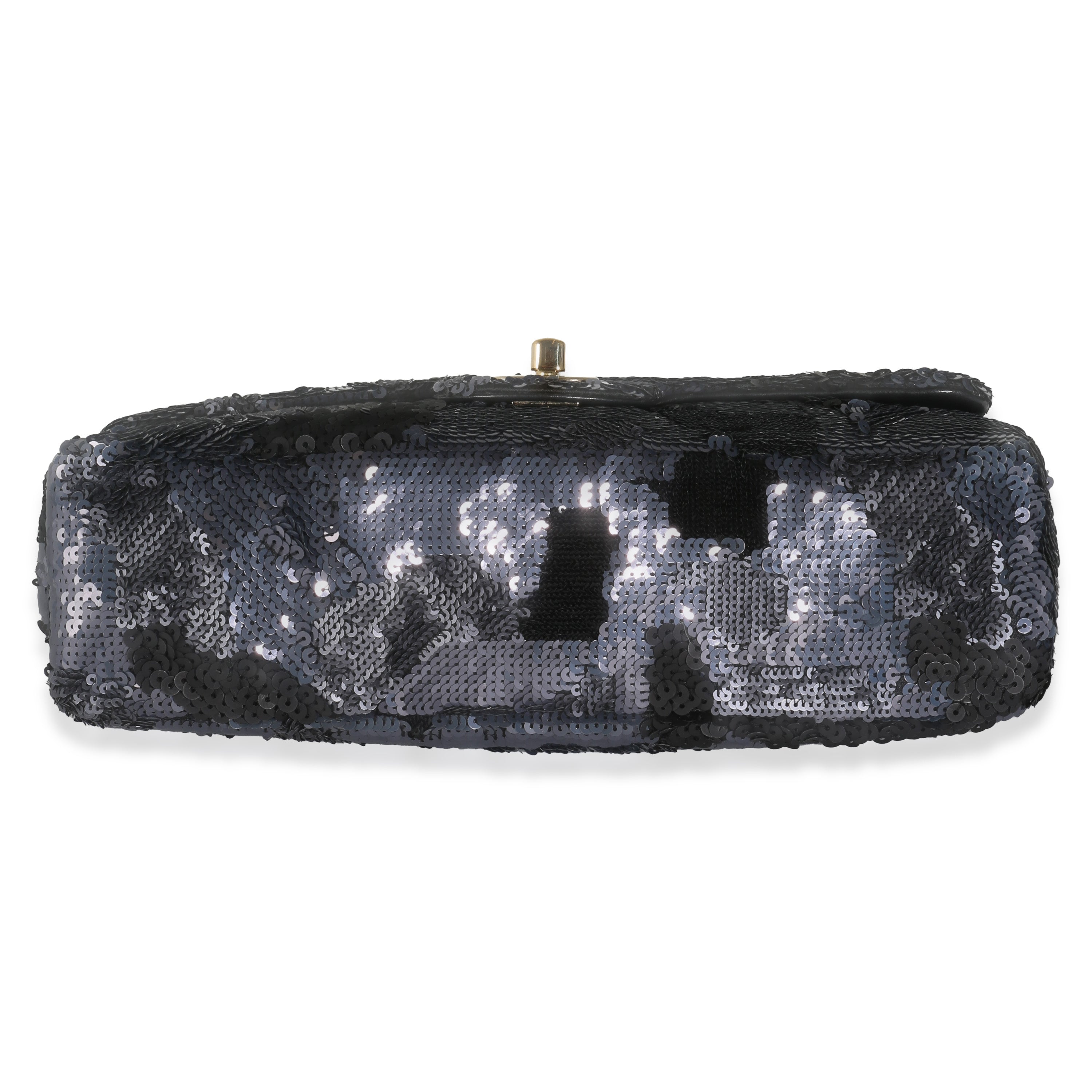 Black Navy Camo Sequin Medium Single Flap Bag