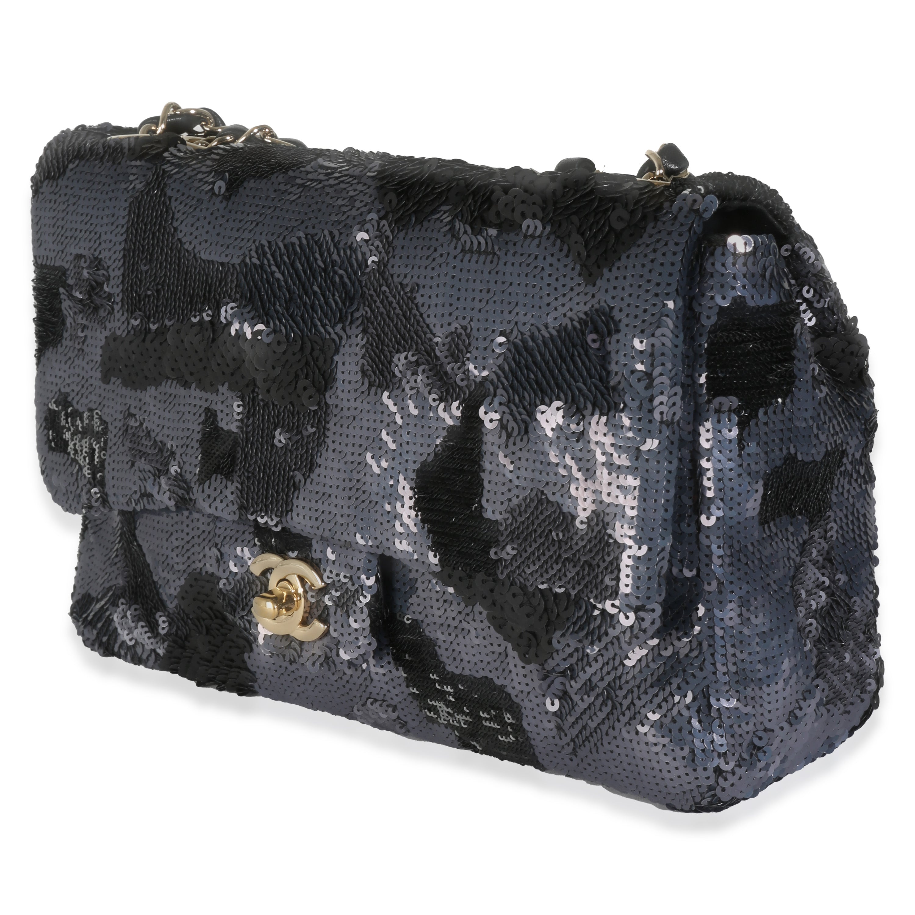 Black Navy Camo Sequin Medium Single Flap Bag