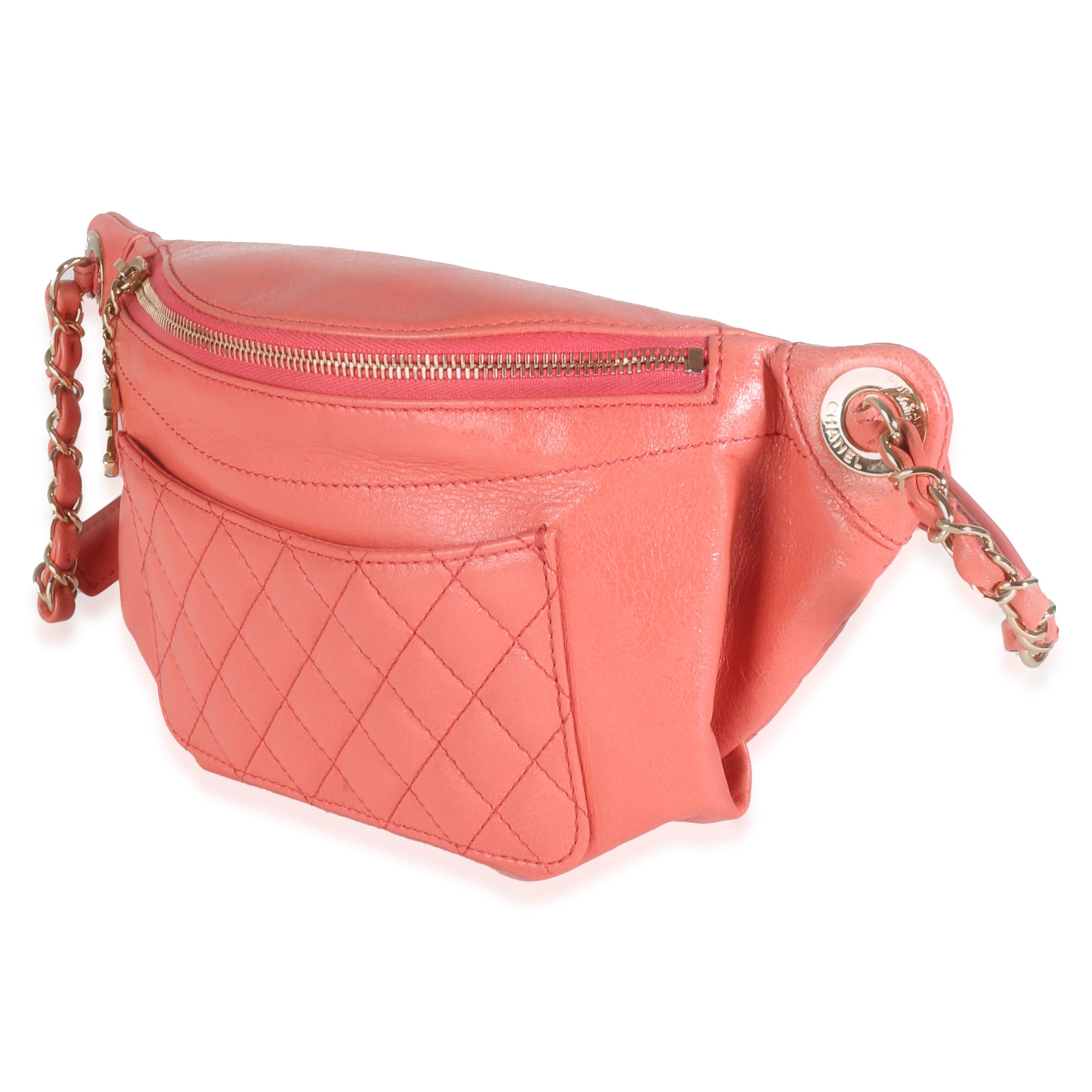 11P Silver Iridescent Calfskin Just Mademoiselle Bowling Bag Pink Quilted