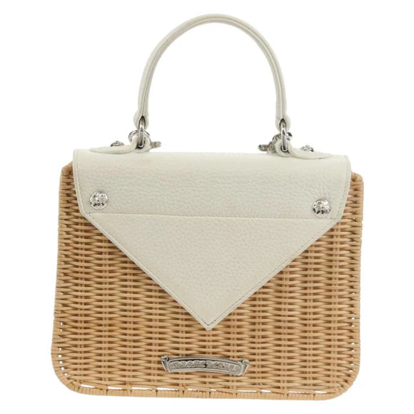 Chrome Hearts Hand Bag Rattan 2way White Silver Auth 143406SM 143406SM