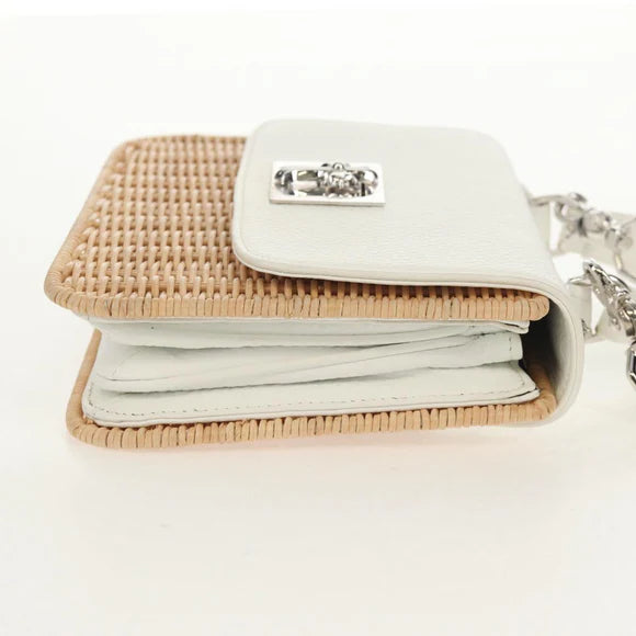 Chrome Hearts Hand Bag Rattan 2way White Silver Auth 143406SM 143406SM