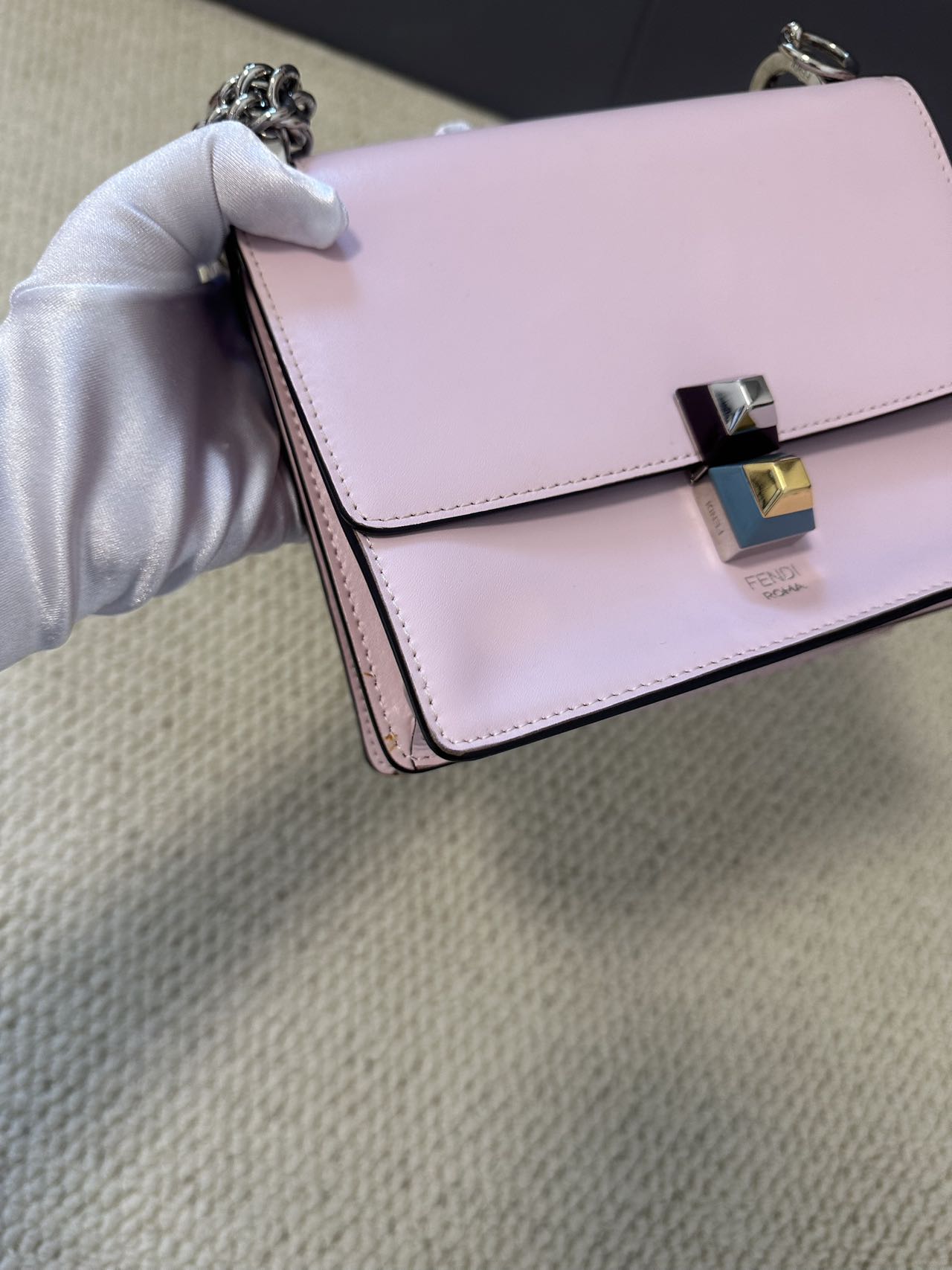 Fendi Kan I Small Light Pink Leather Shoulder Bag