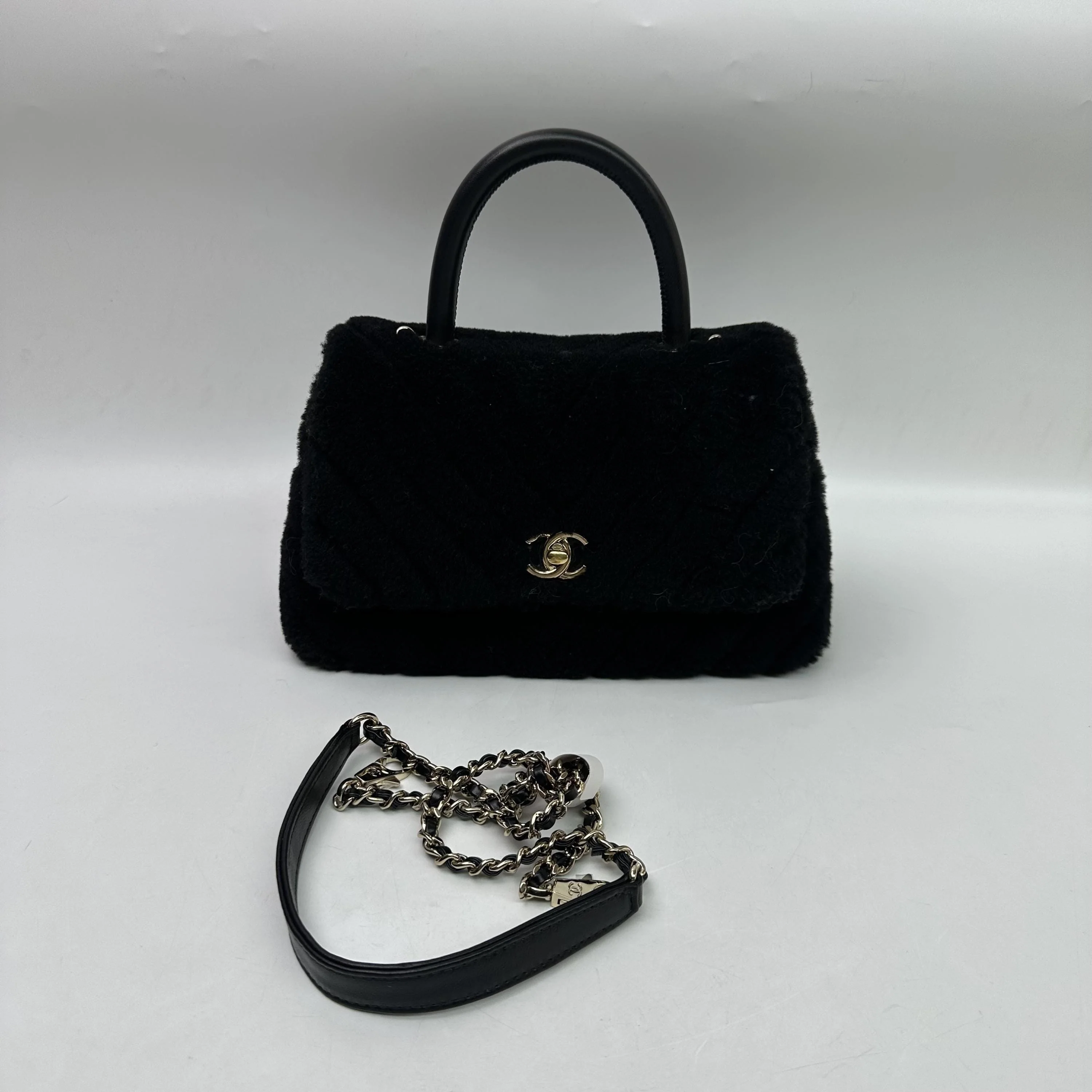 Chanel Black Shearling Top Handle Handbag C351307