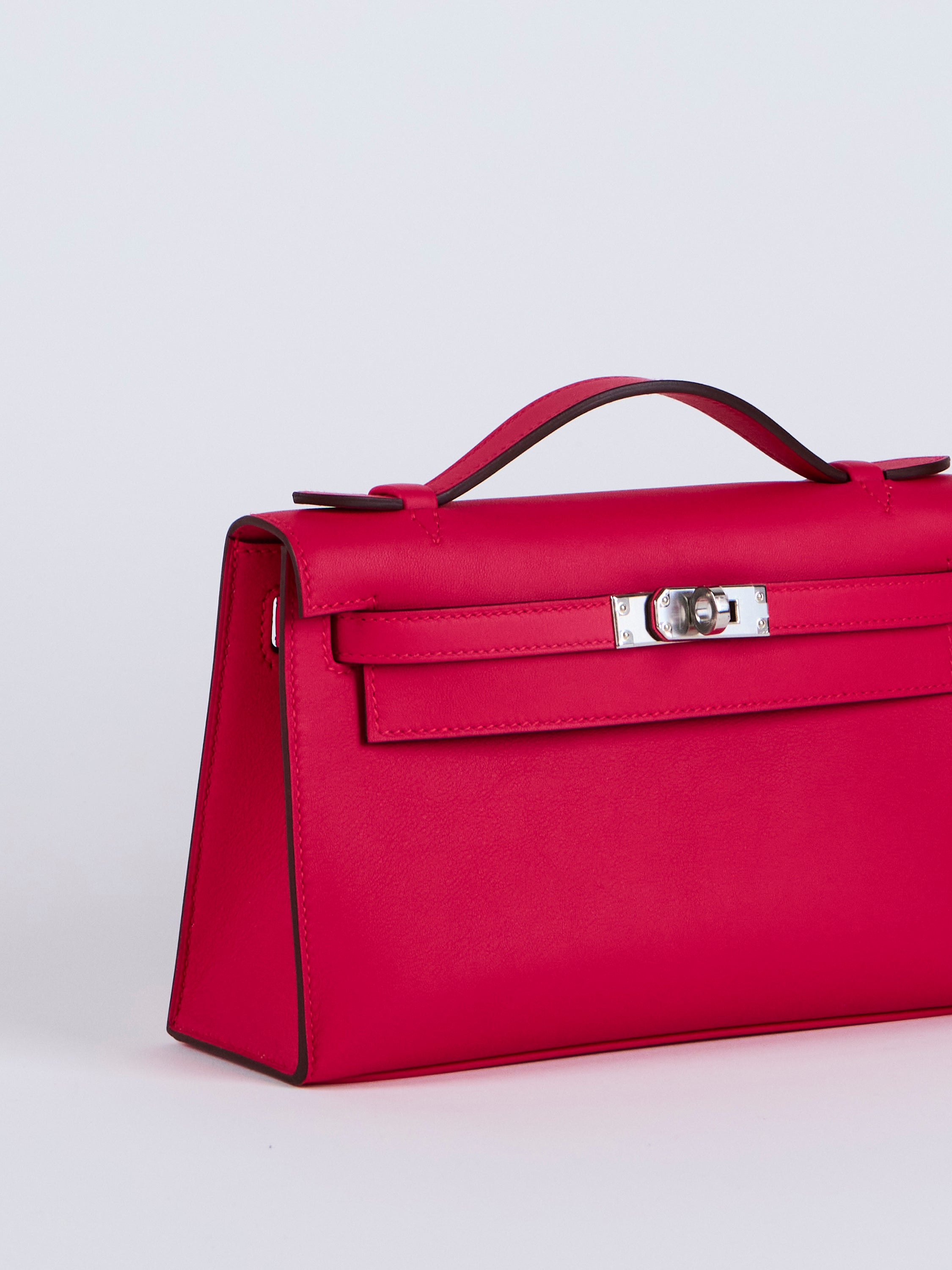 HERMÈS KELLY POCHETTE ROSE EXTREME Swift Leather with Palladium Hardware