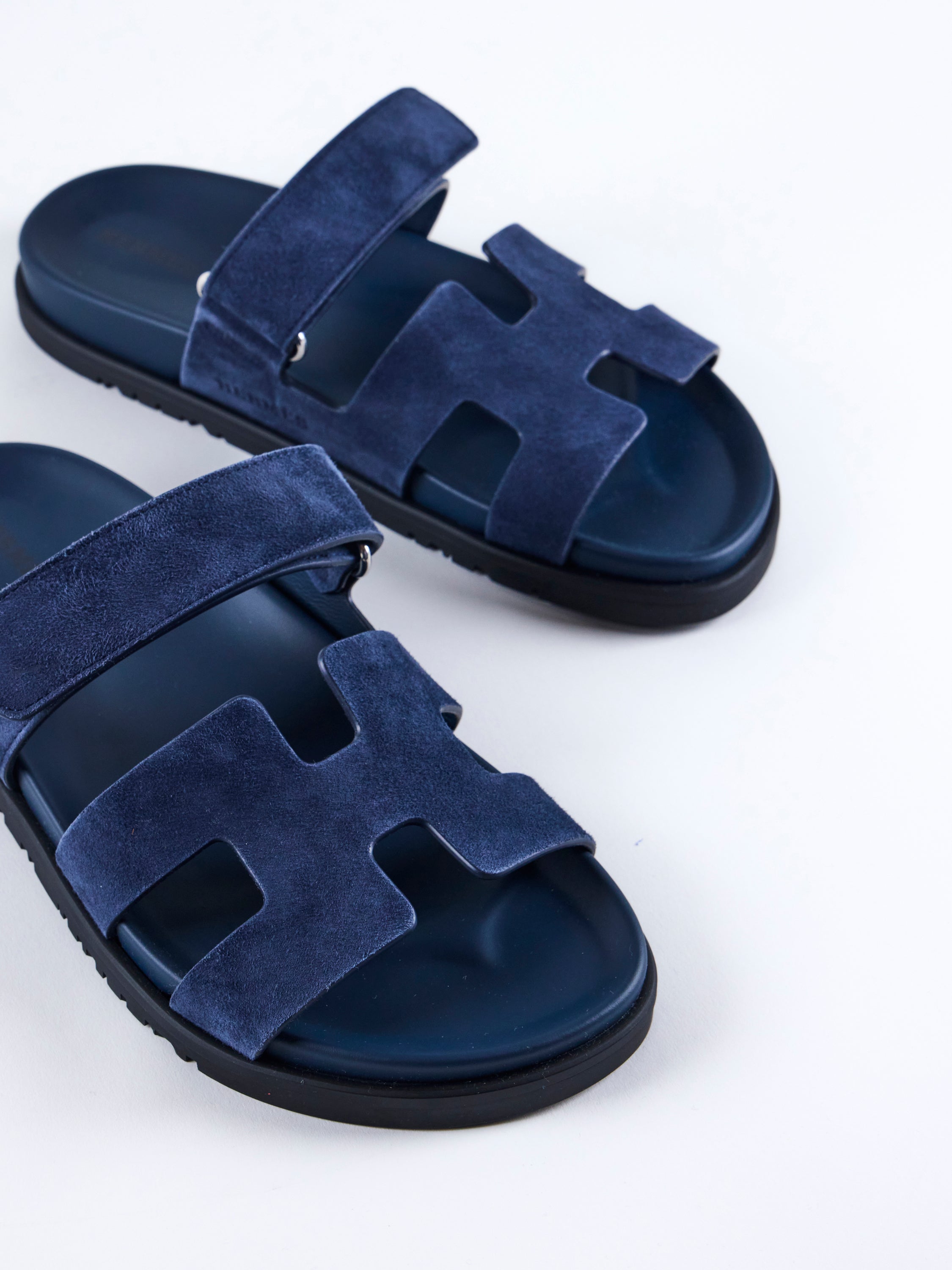 HERMÈS CHYPRE SANDAL Blue Turqoin Suede - Size 38.5