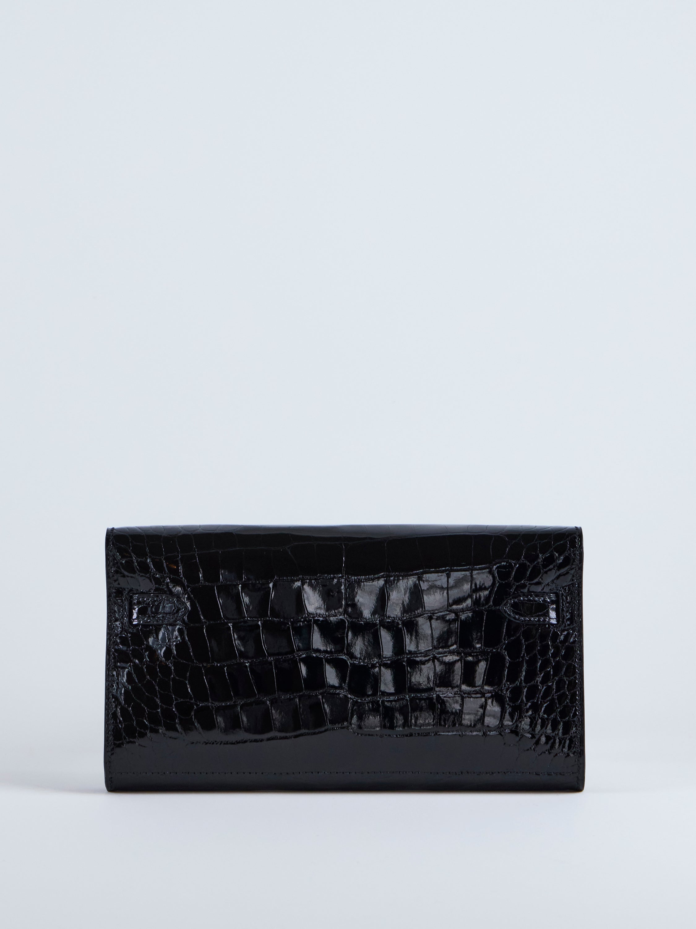 HERMÈS KELLY TO GO WALLET BLACK Shiny Alligator Leather with Palladium Hardware