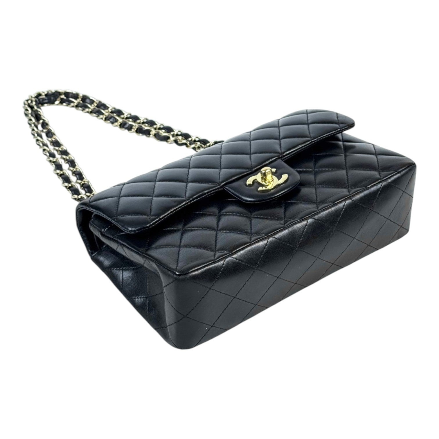 Chanel Classic Flap Small Bag in Black Lambskin - Full Set