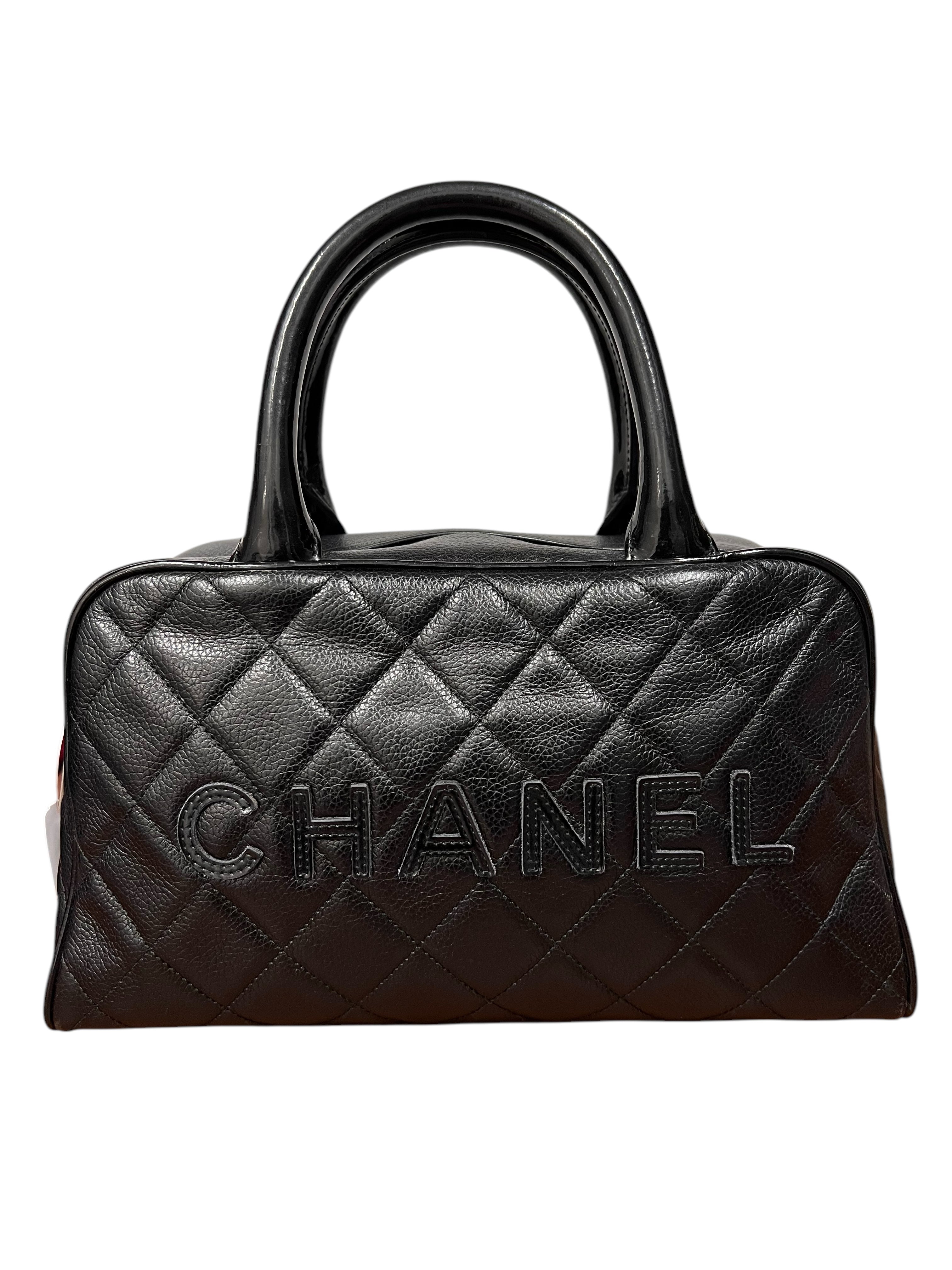 CHANEL Logo Mini Boston Bag Leather Black SHW B0913MKK3S