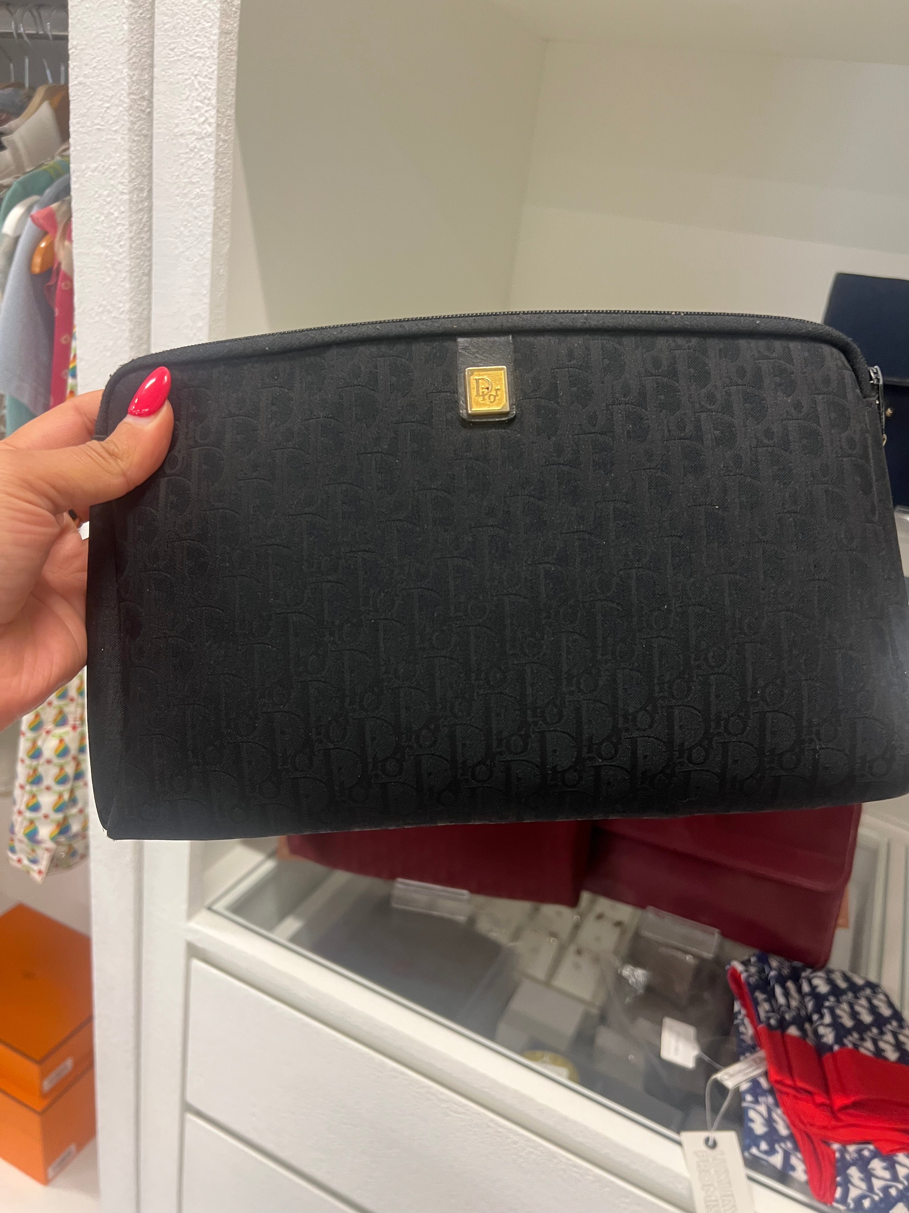 Christian Dior Trotter Canvas Clutch Bag Black Auth  DXBV0382